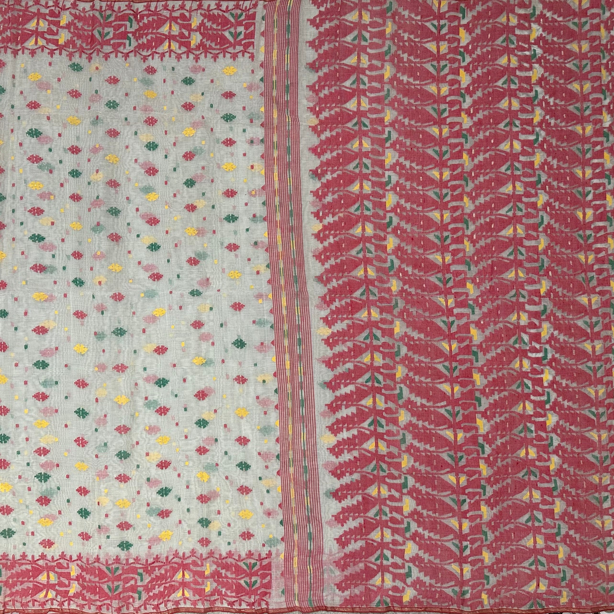 Red and White Dhakai Jamdani