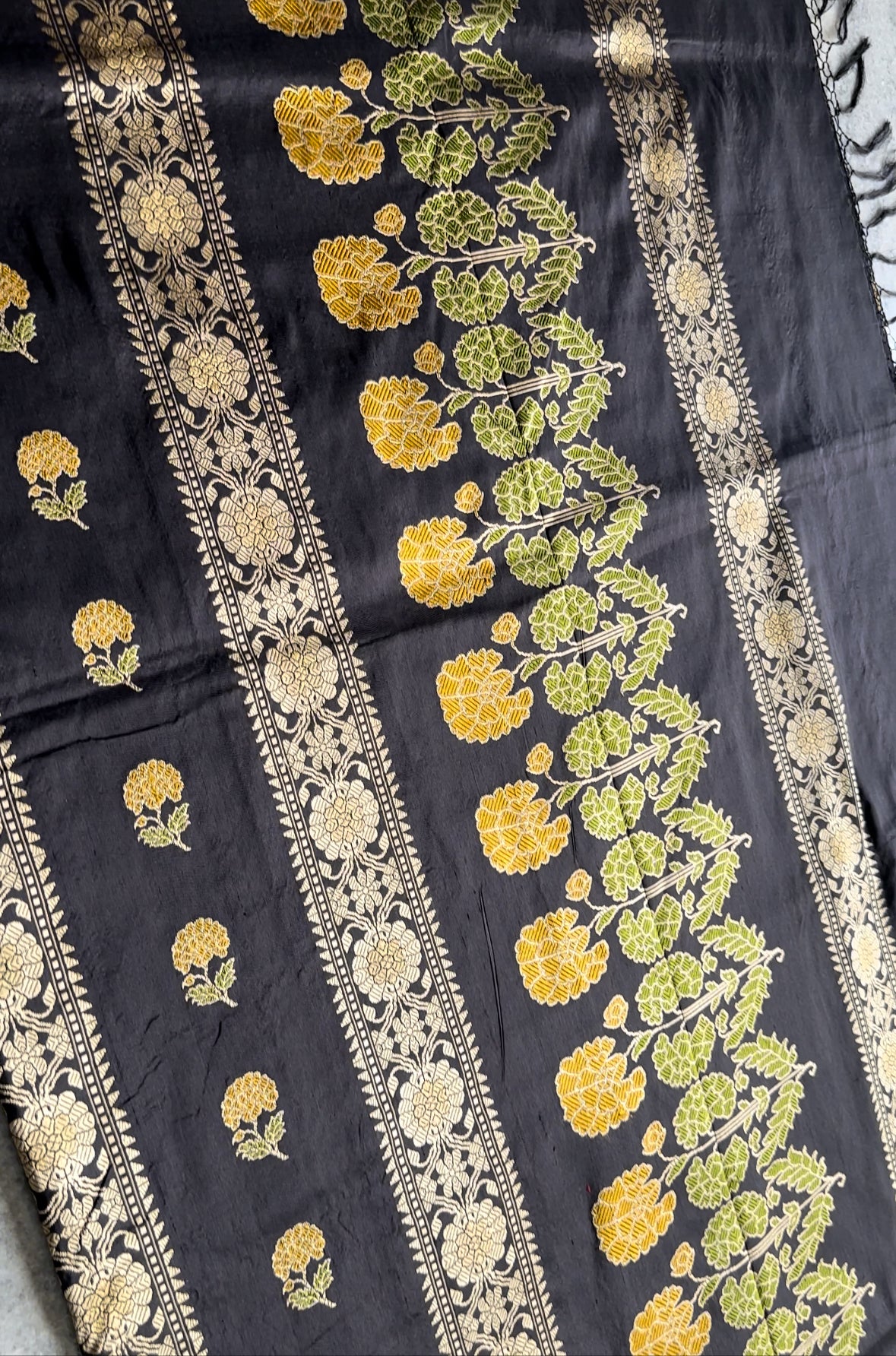 Black with Mustard and Green Baluchari