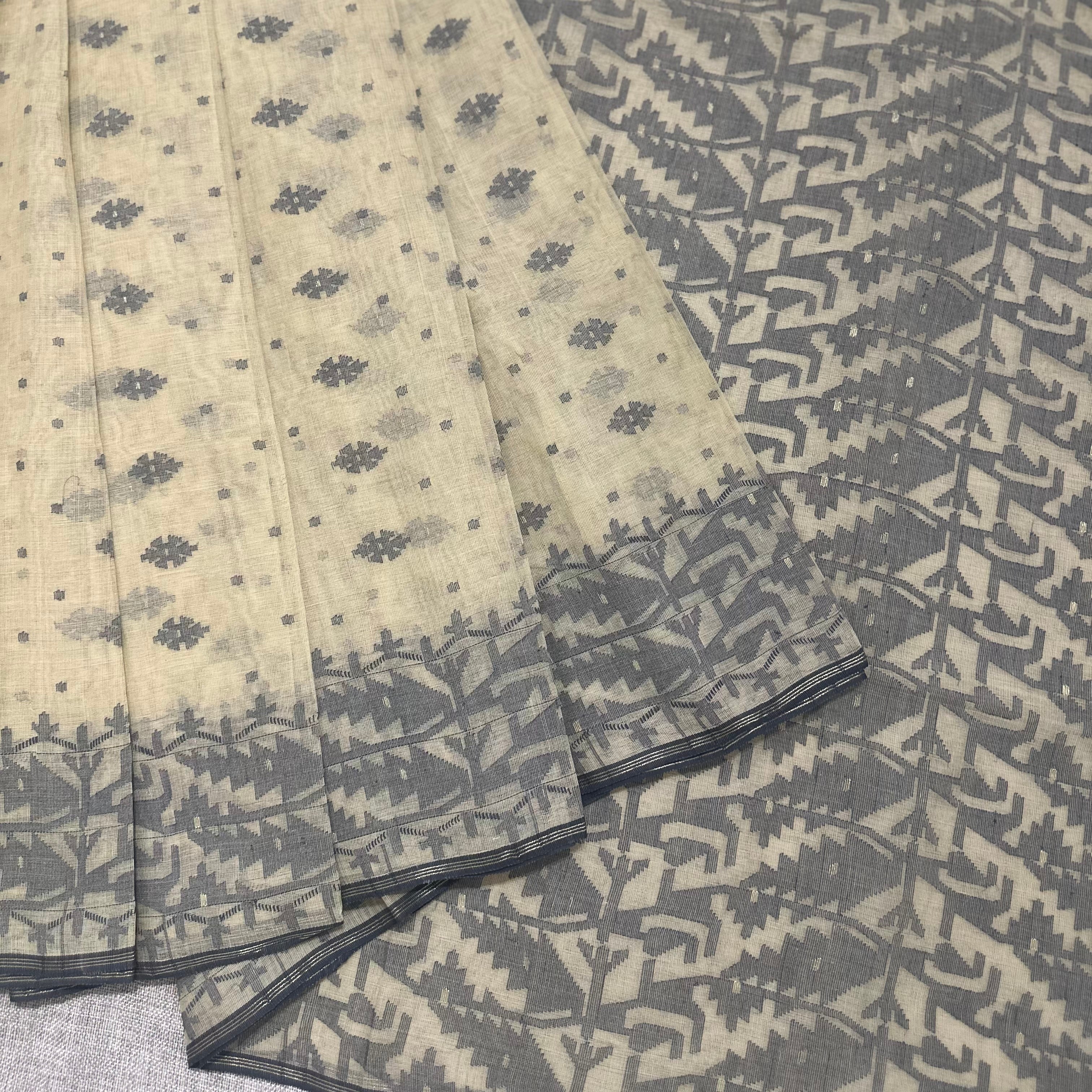 Grey and Beige Dhakai Jamdani