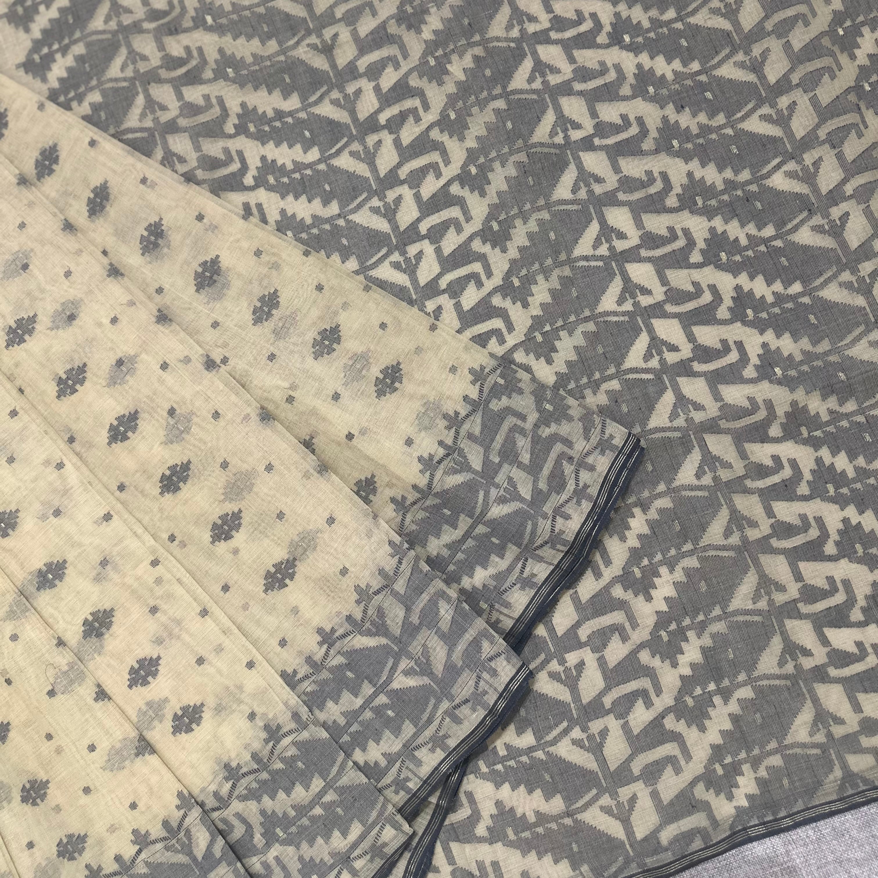 Grey and Beige Dhakai Jamdani