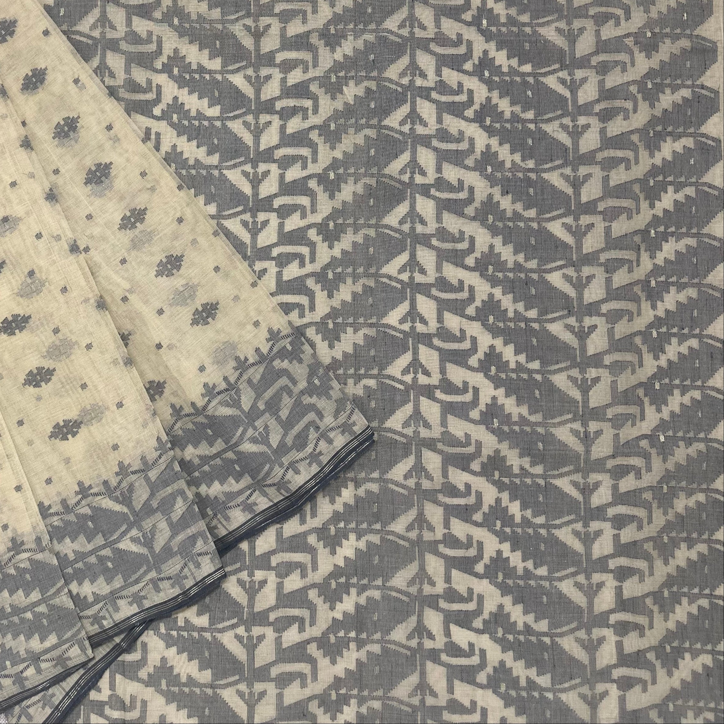 Grey and Beige Dhakai Jamdani
