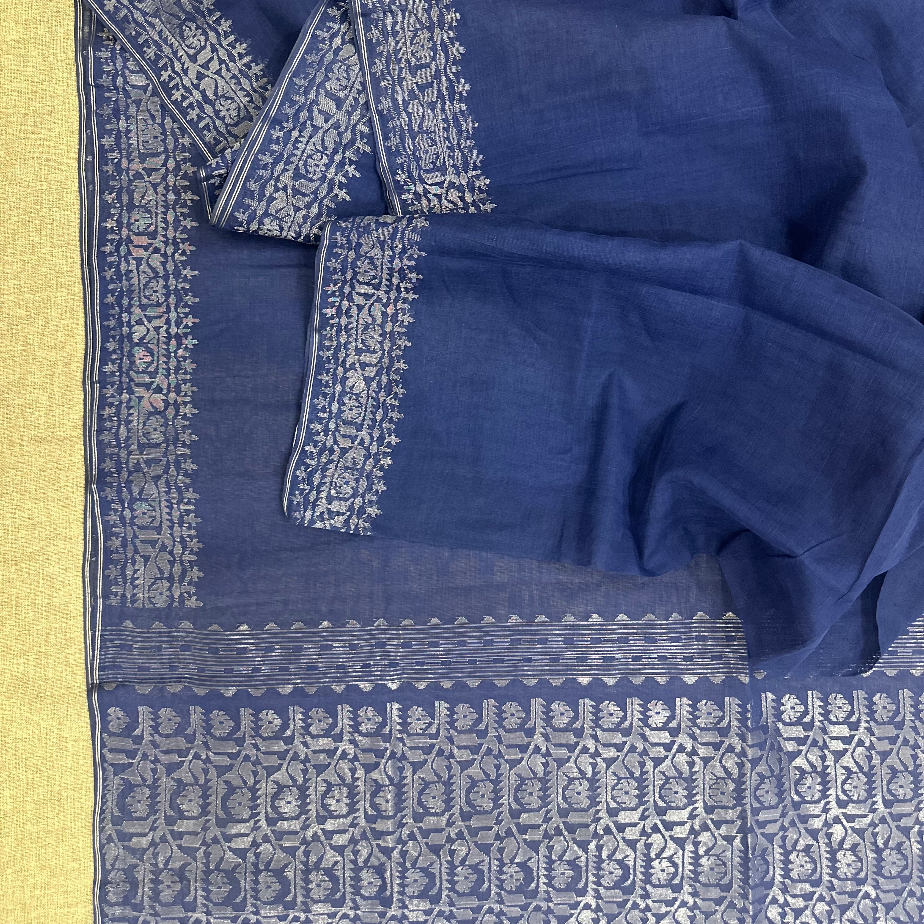 Blue with Silver Zari Dhakai Jamdani