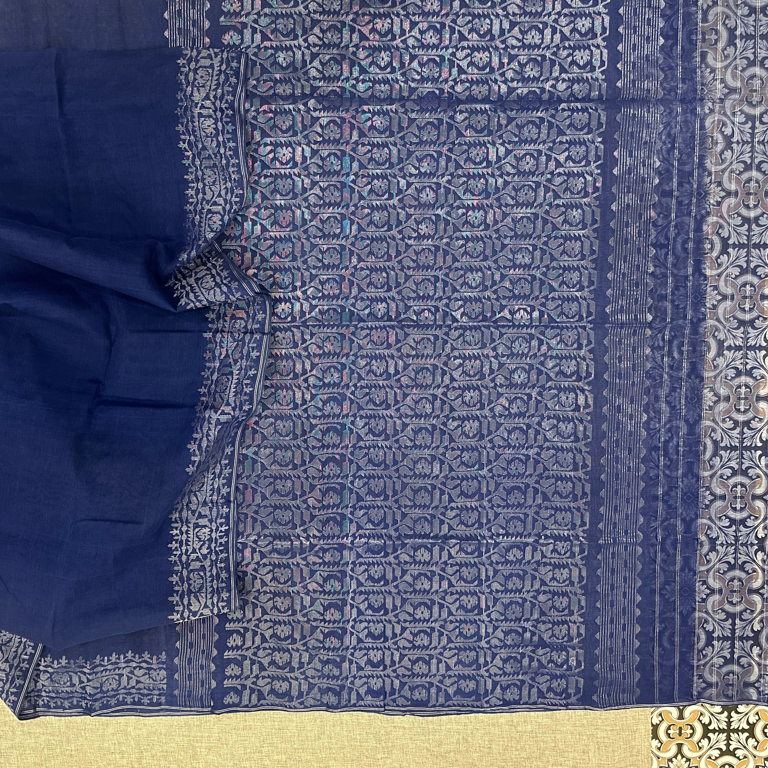 Blue with Silver Zari Dhakai Jamdani