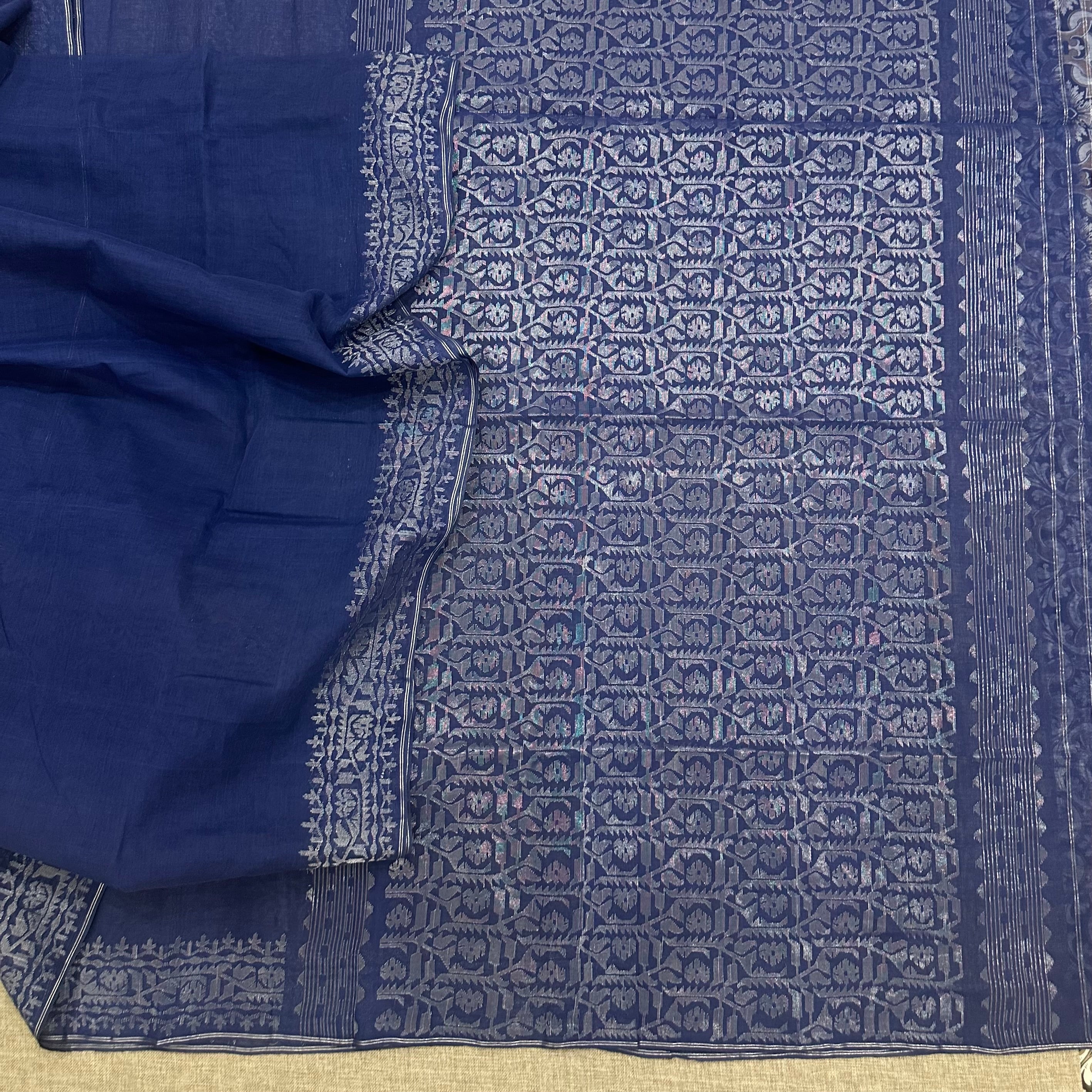 Blue with Silver Zari Dhakai Jamdani