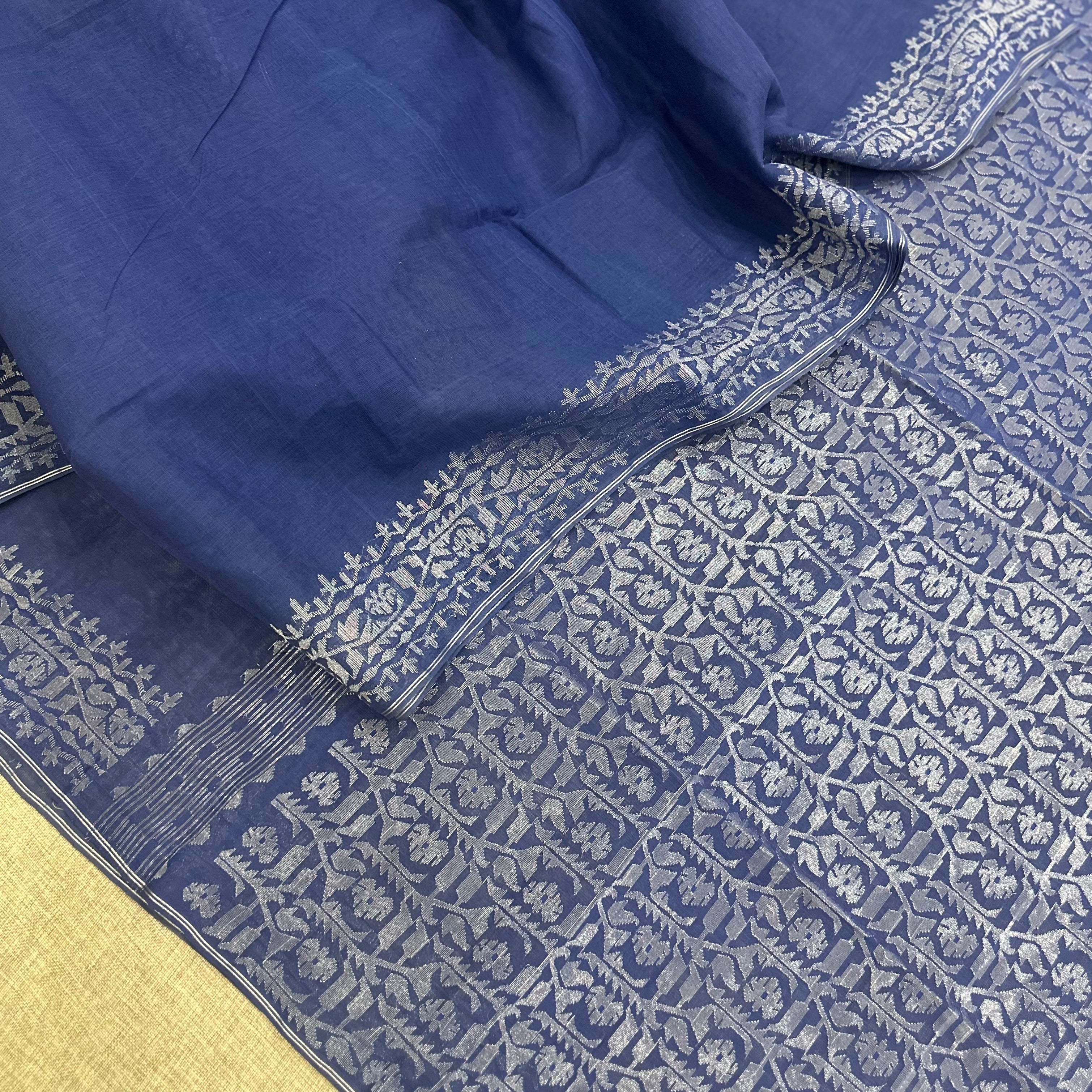 Blue with Silver Zari Dhakai Jamdani