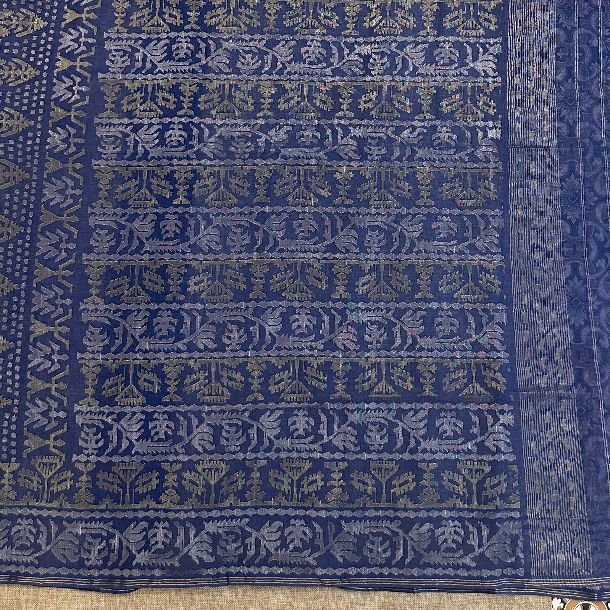 Blue with Golden and Silver zari Dhakai Jamdani