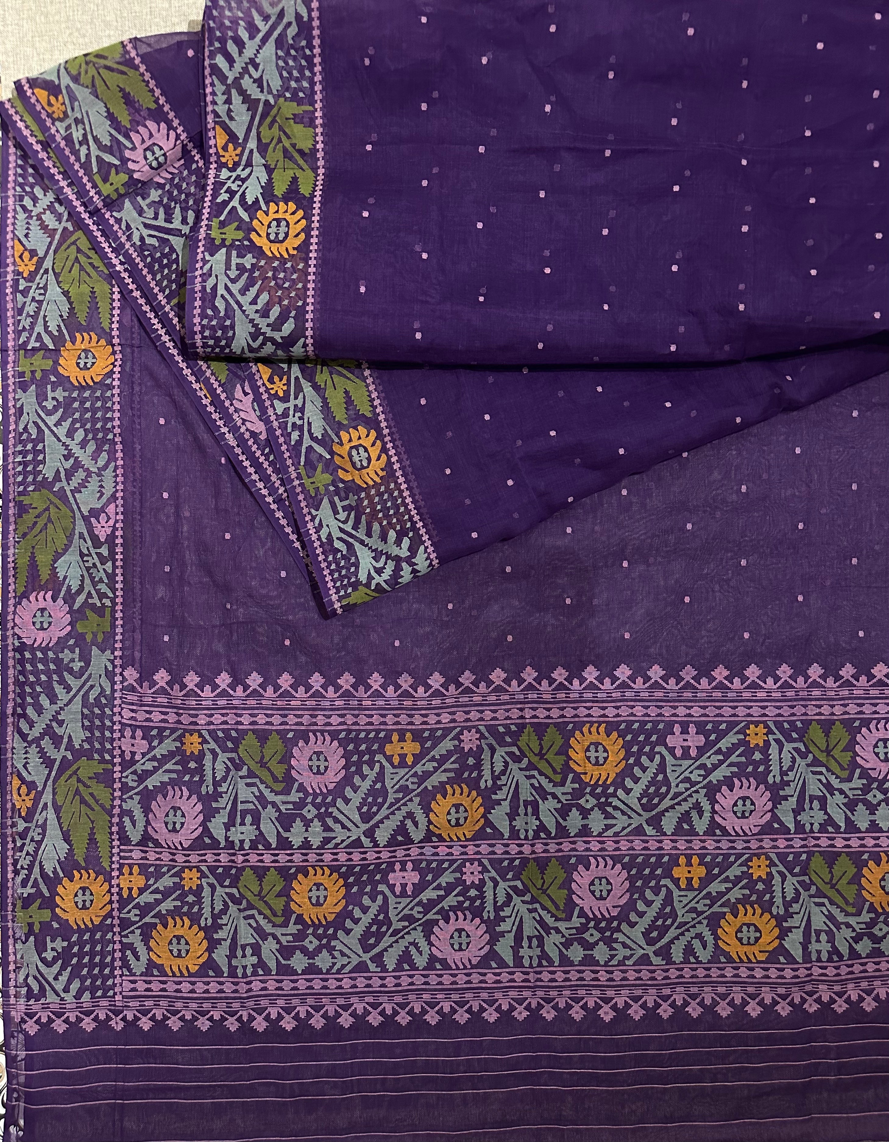 Purple with Multicoloured Floral Dhakai Jamdani