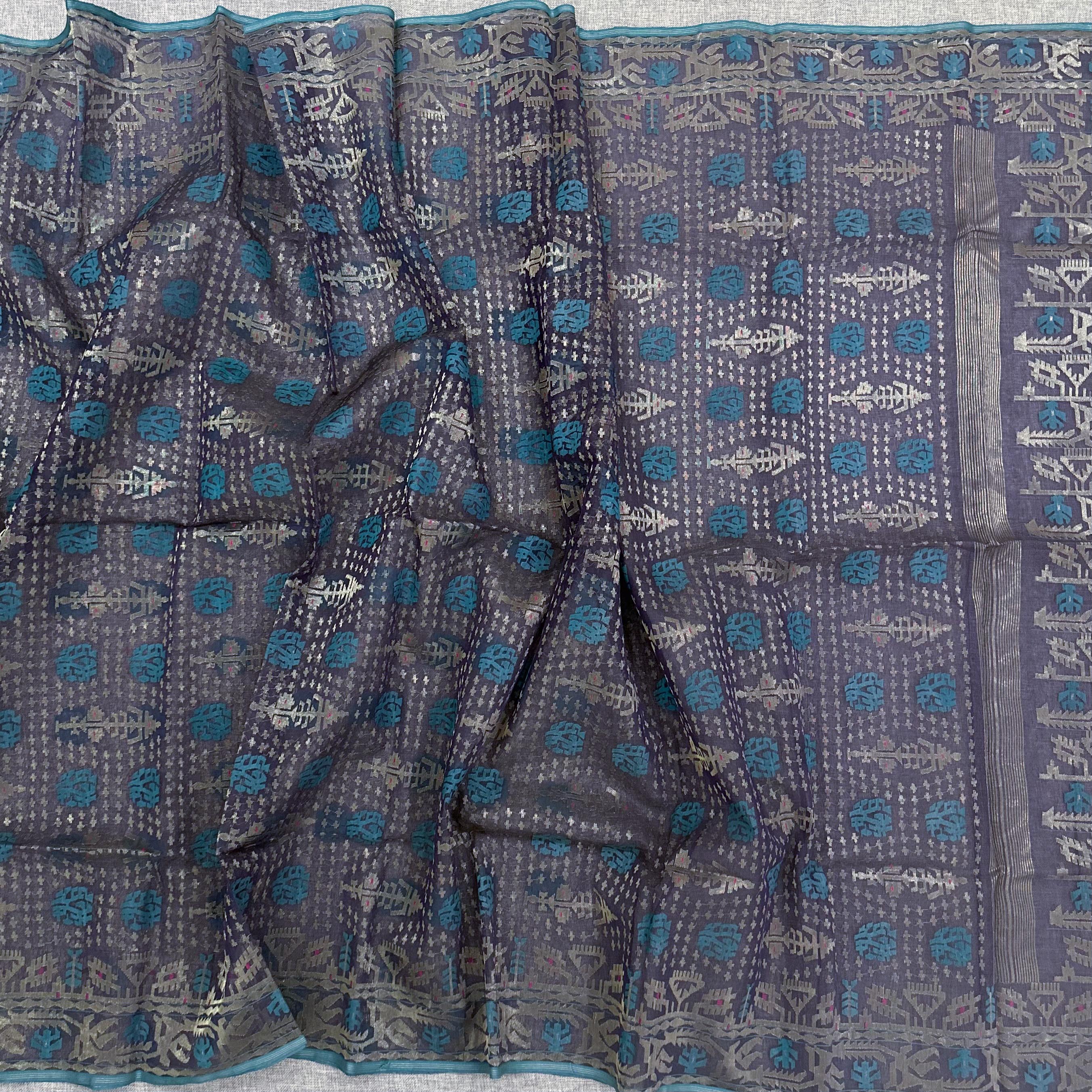 Greyish Purple with Golden Zari Dhakai Jamdani