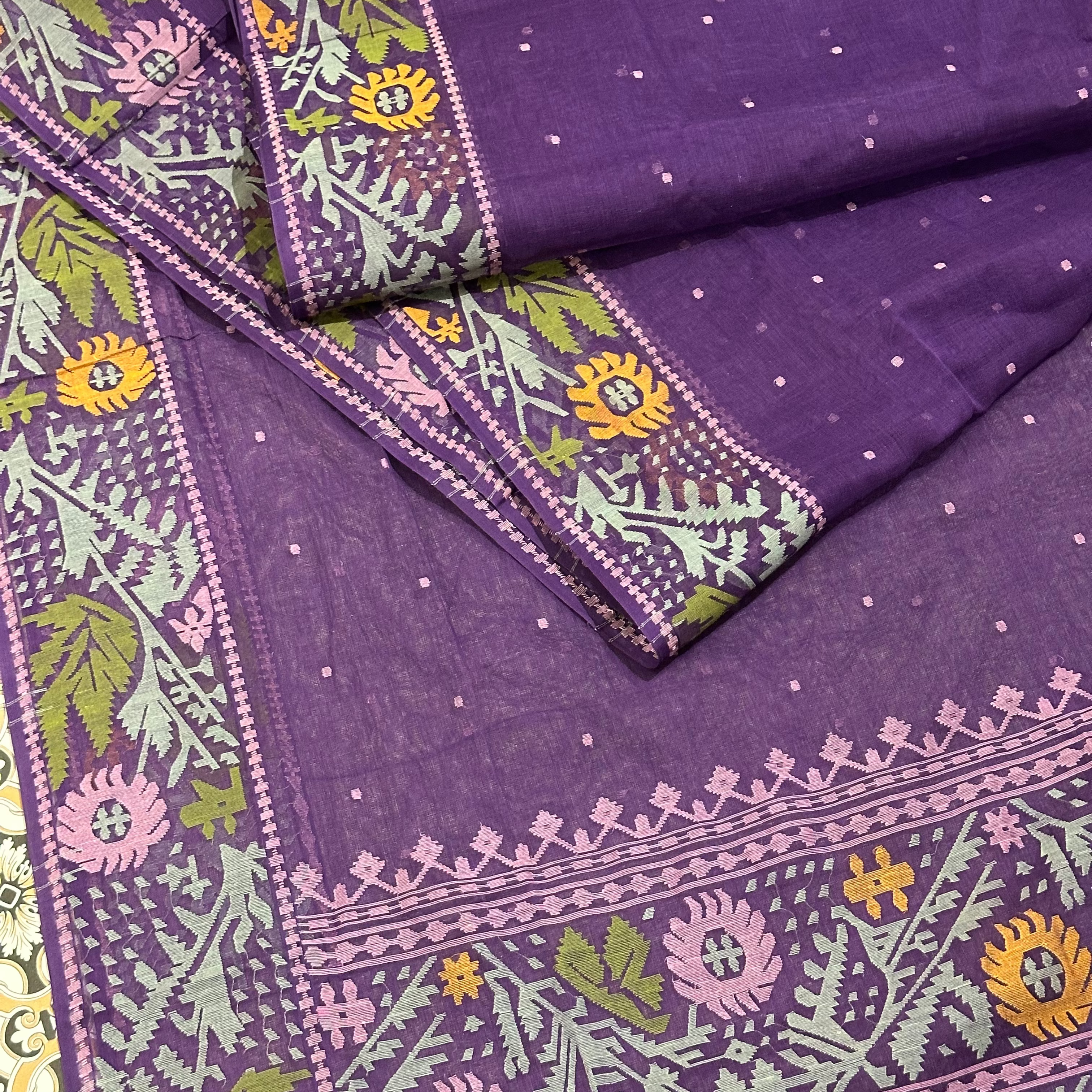 Purple with Multicoloured Floral Dhakai Jamdani