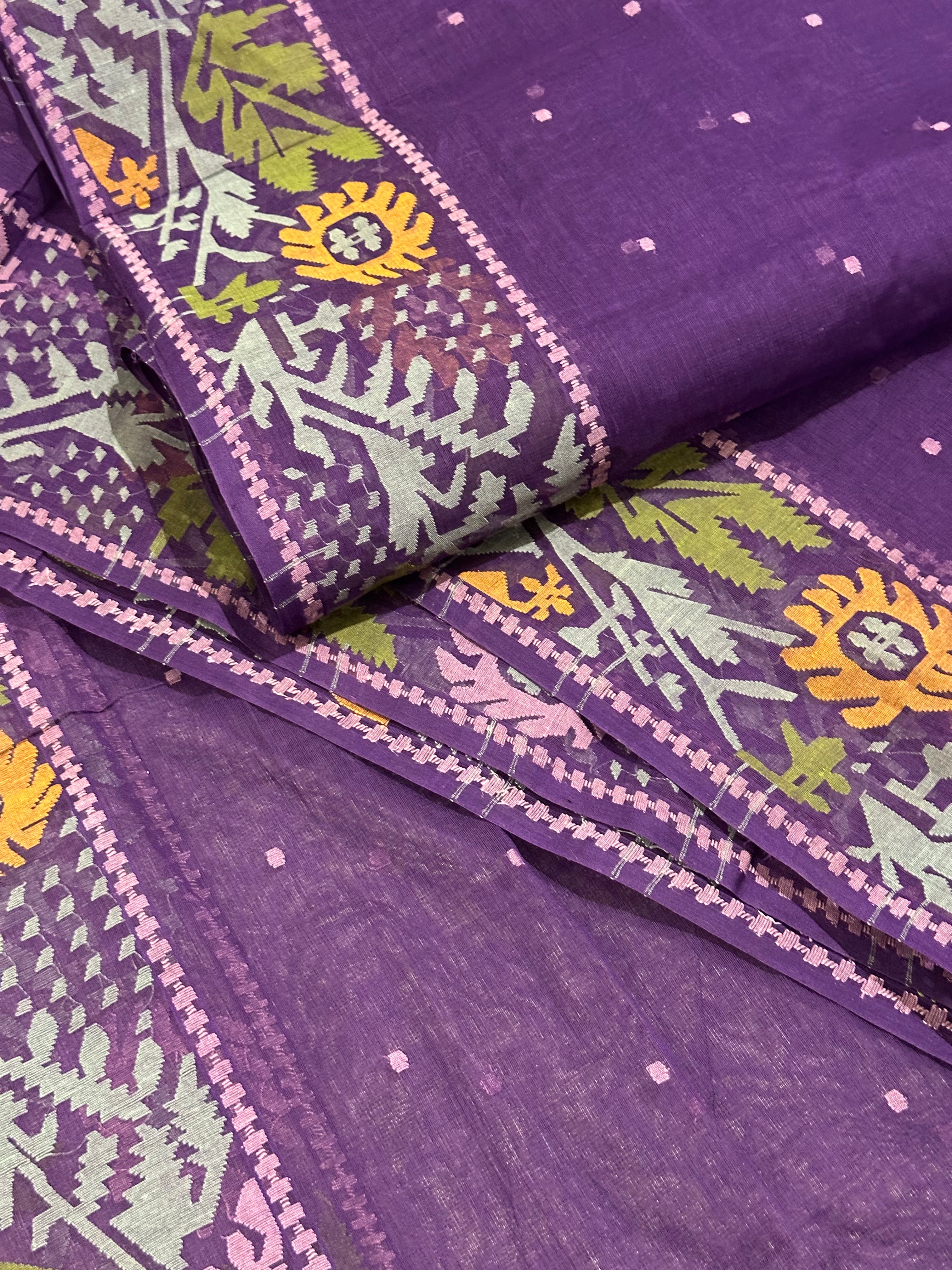 Purple with Multicoloured Floral Dhakai Jamdani