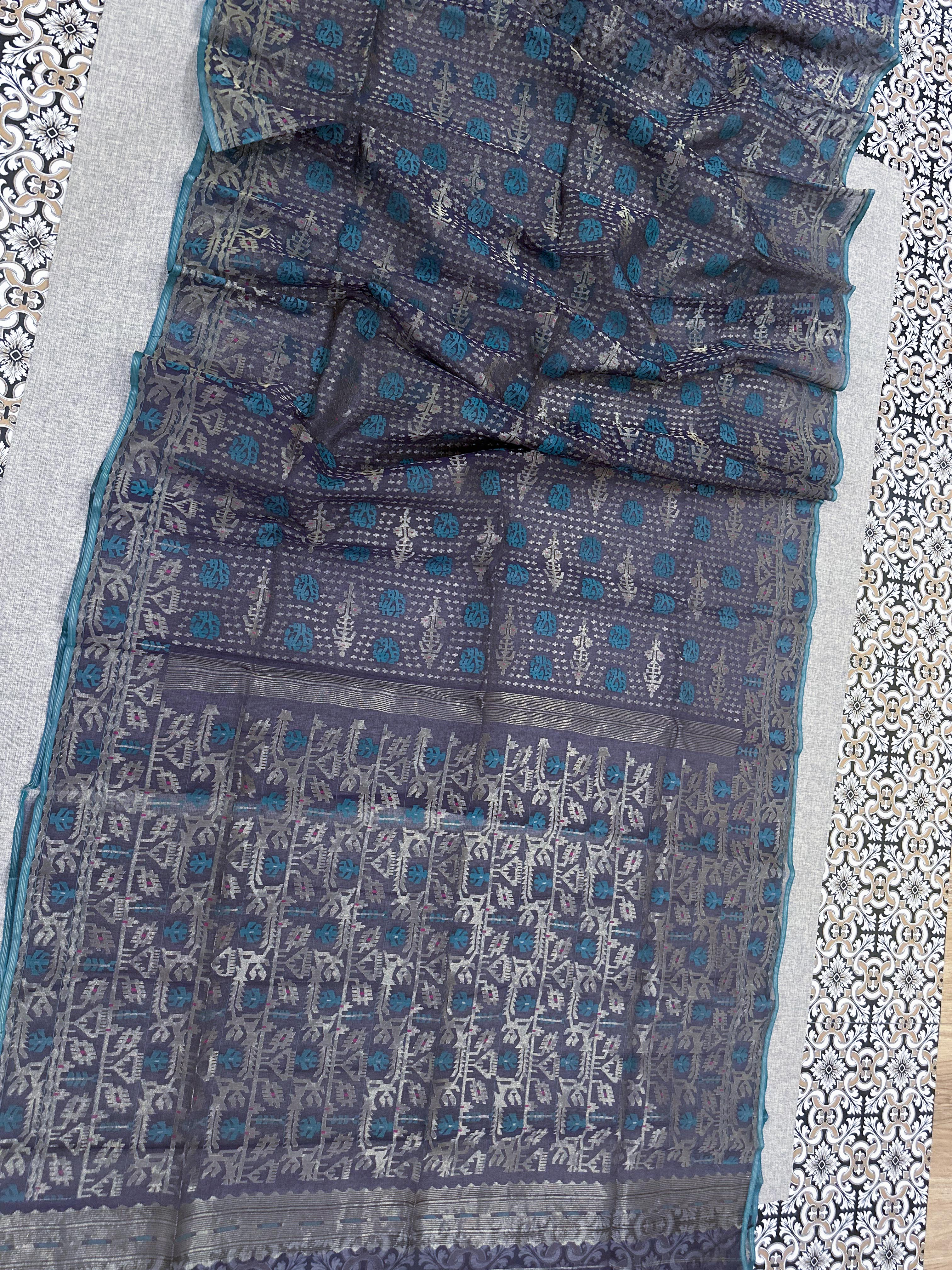 Greyish Purple with Golden Zari Dhakai Jamdani