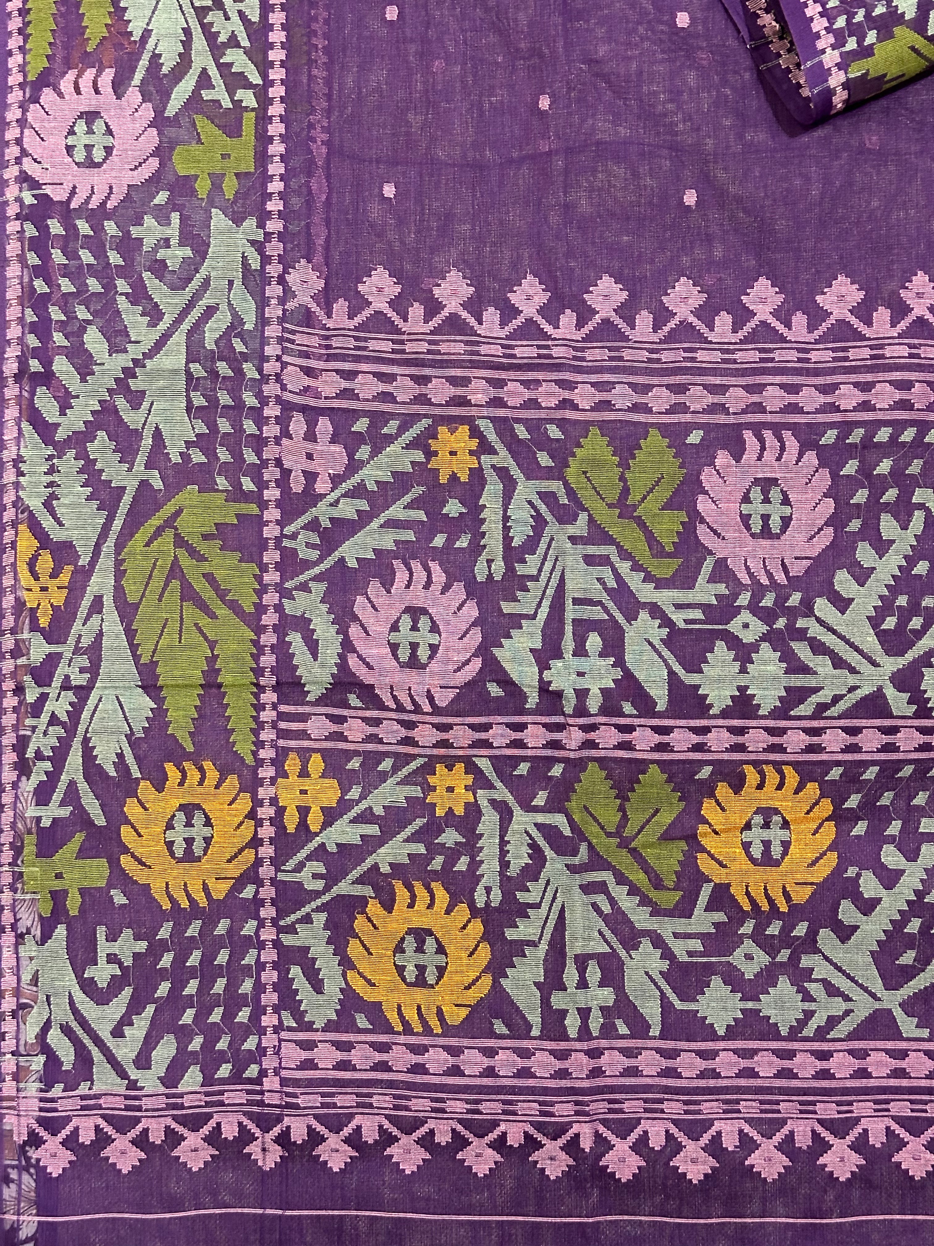 Purple with Multicoloured Floral Dhakai Jamdani