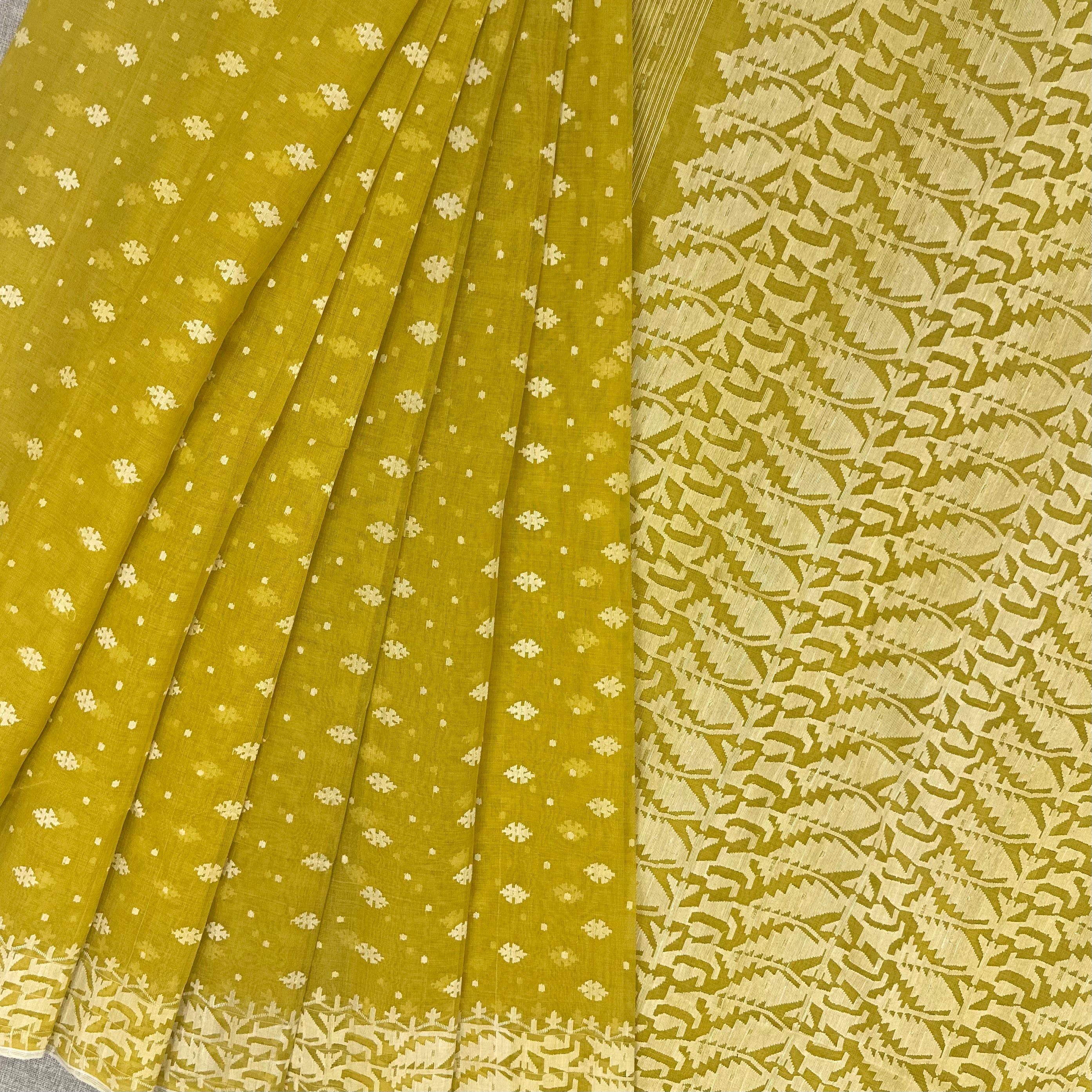 Yellow and white Dhakai Jamdani