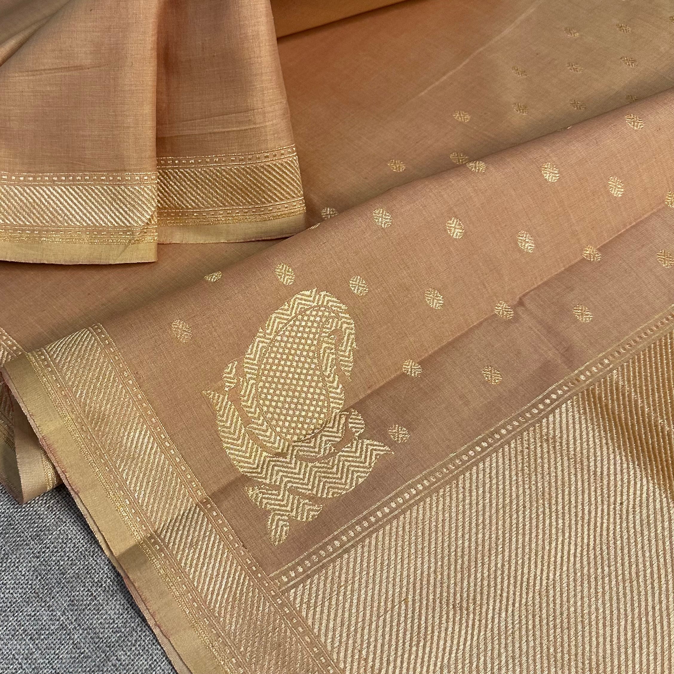 Light Terracotta Pure Cotton Natural Dyed Benarasi
