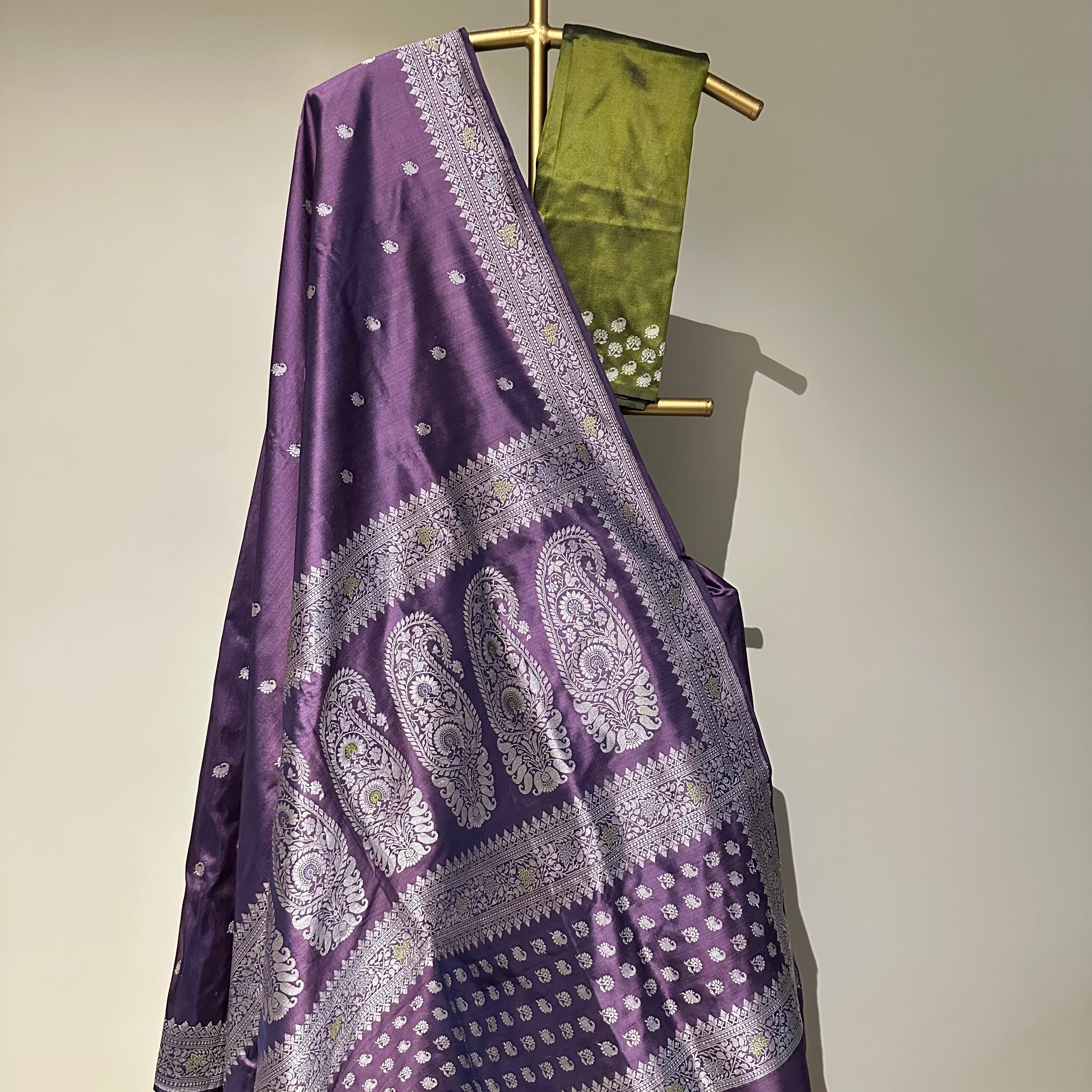 Purple shot colour Baluchari Saree with Paisleys in the Palla