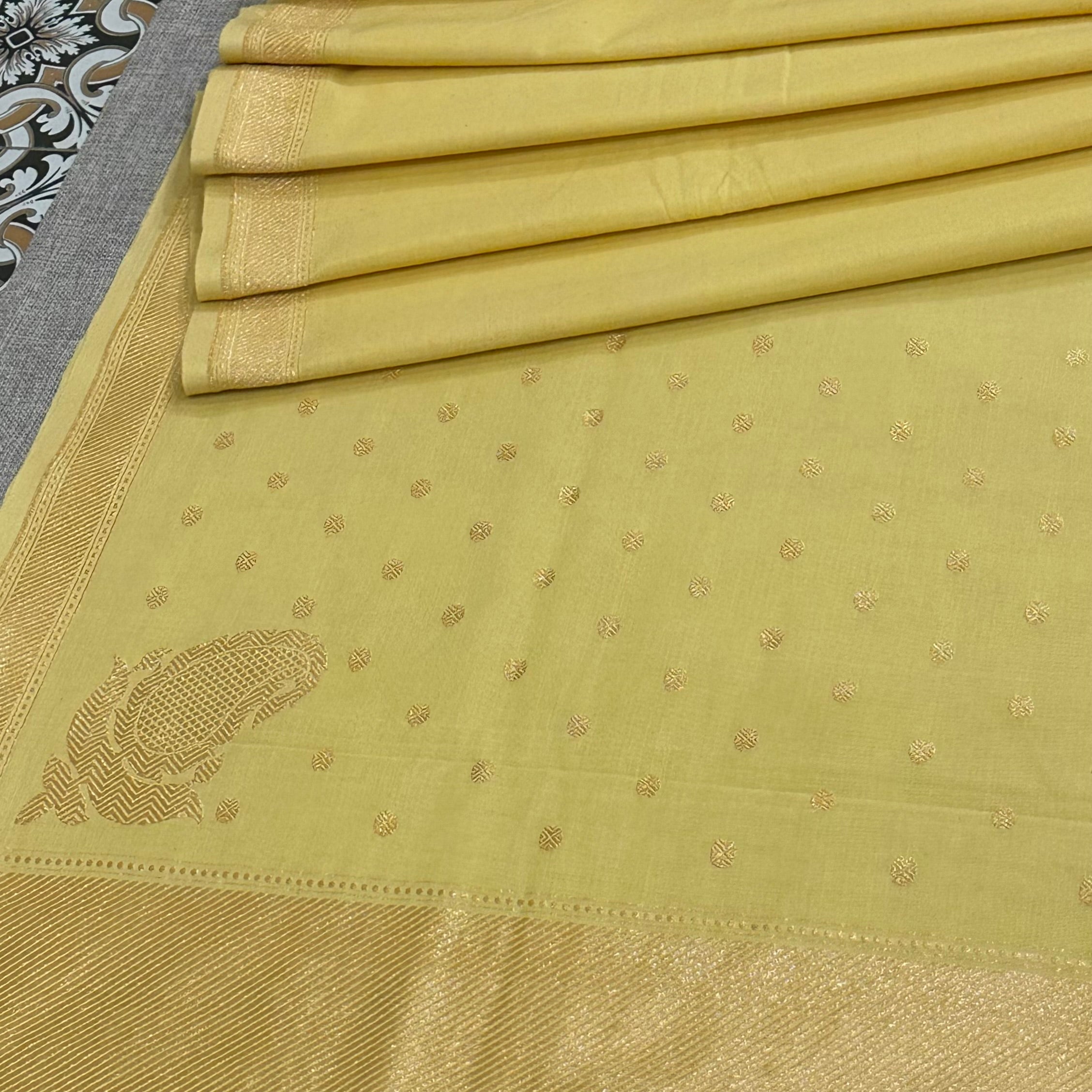 Dark Yellow Pure Cotton Natural Dyed Benarasi