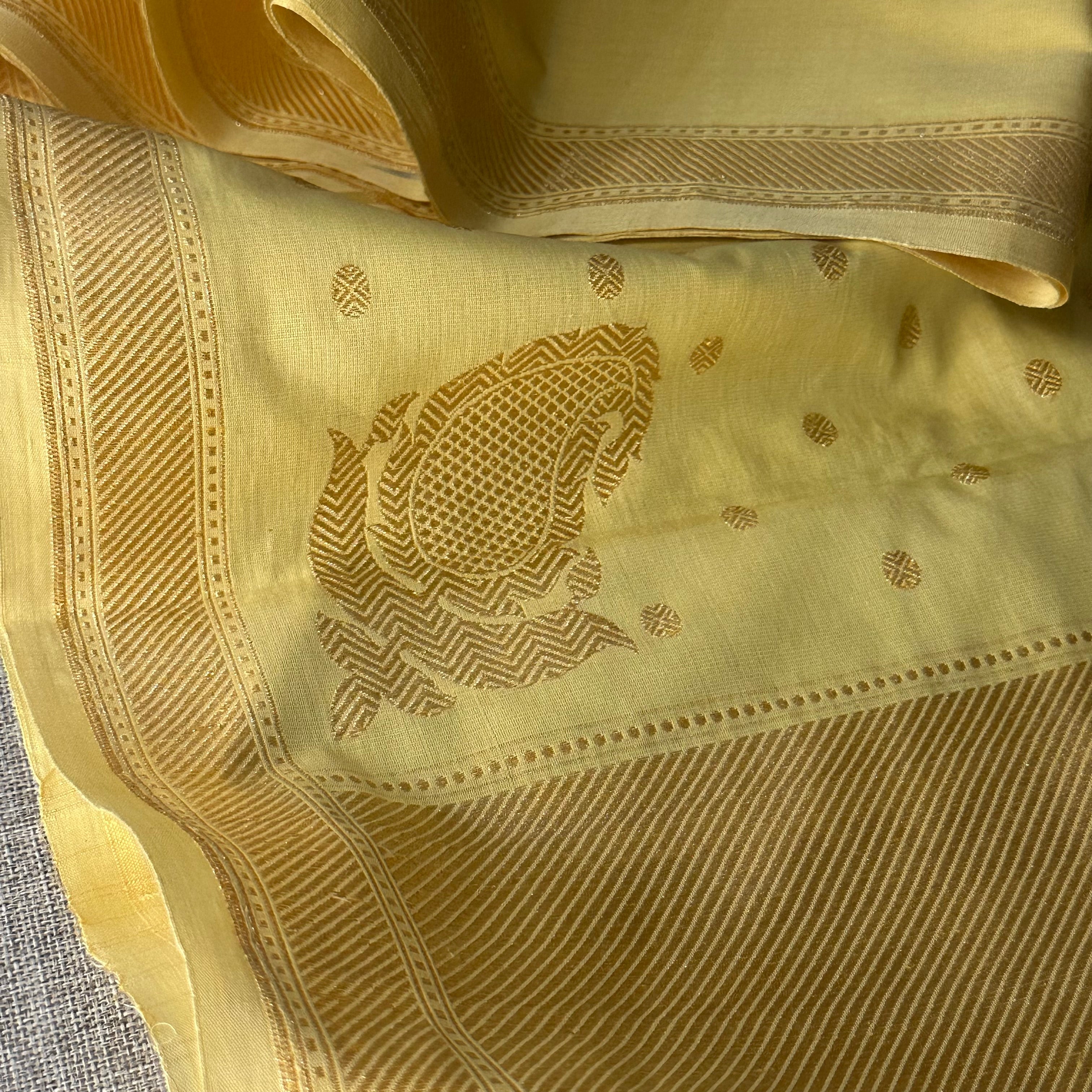 Dark Yellow Pure Cotton Natural Dyed Benarasi