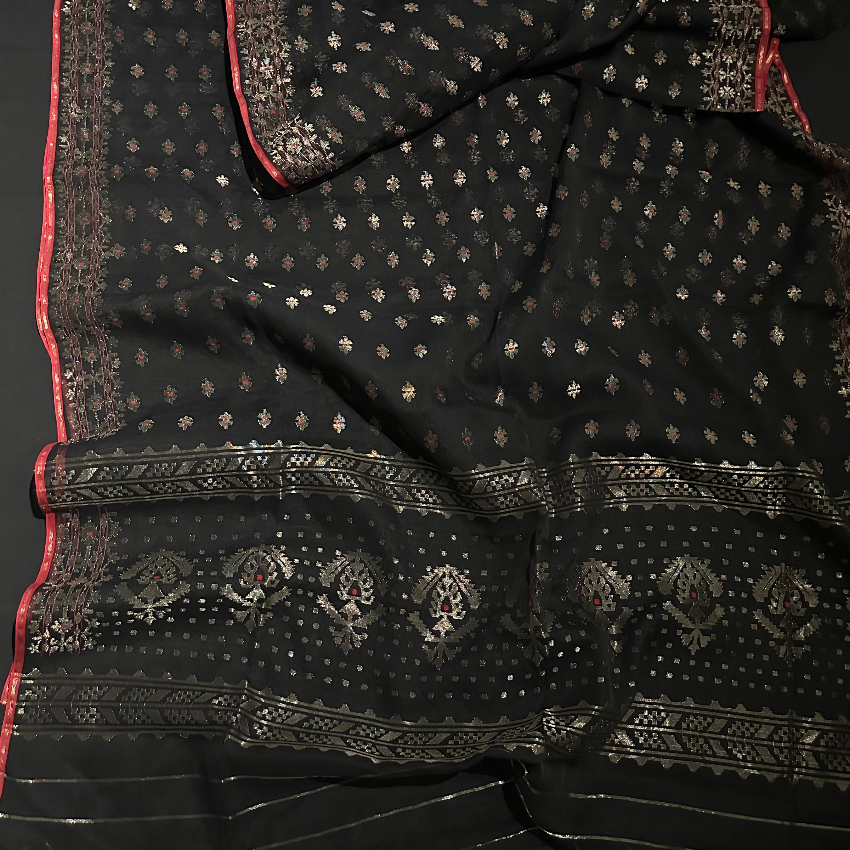 Black and Silver Dhakai Jamdani