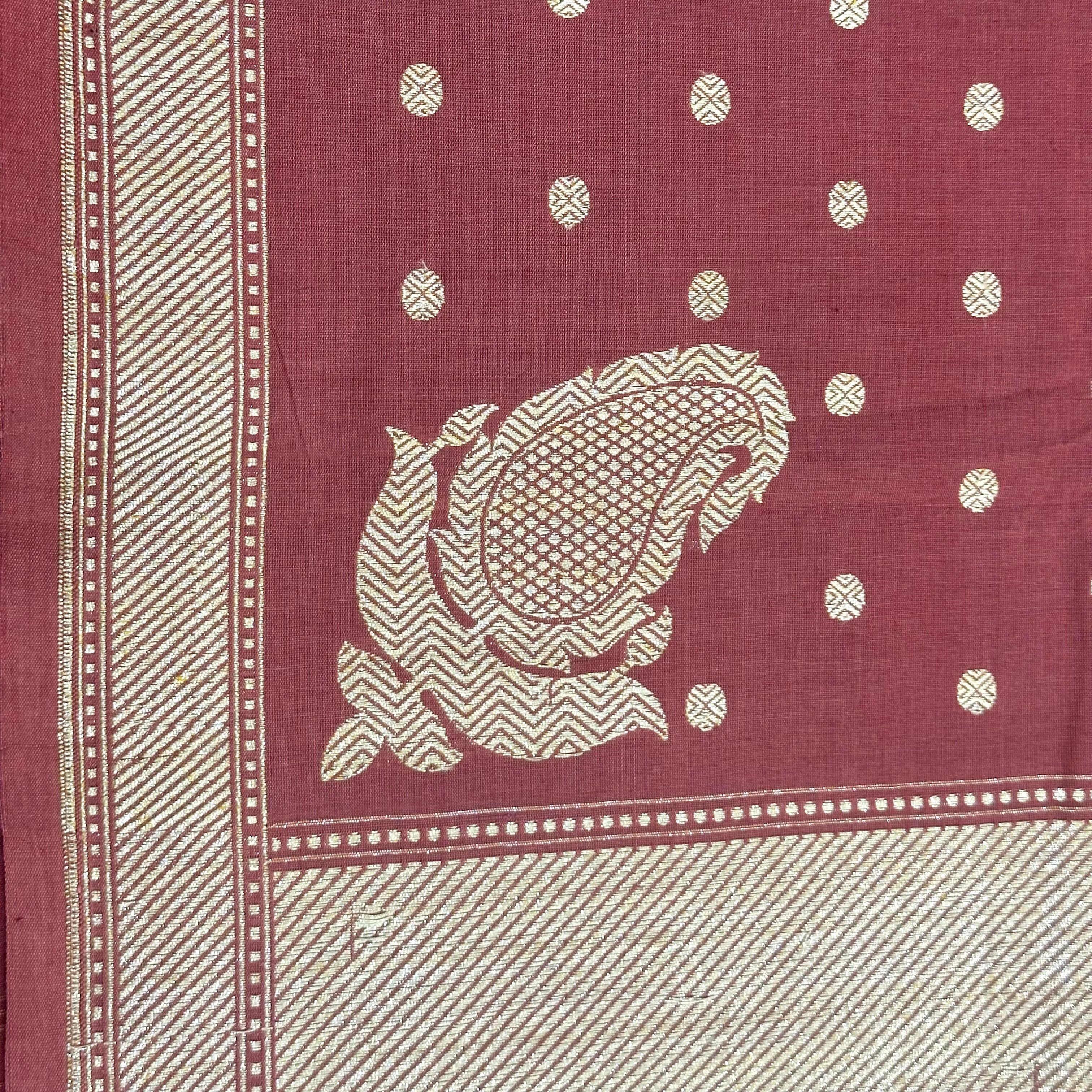 Red Pure Cotton Natural Dyed Benarasi