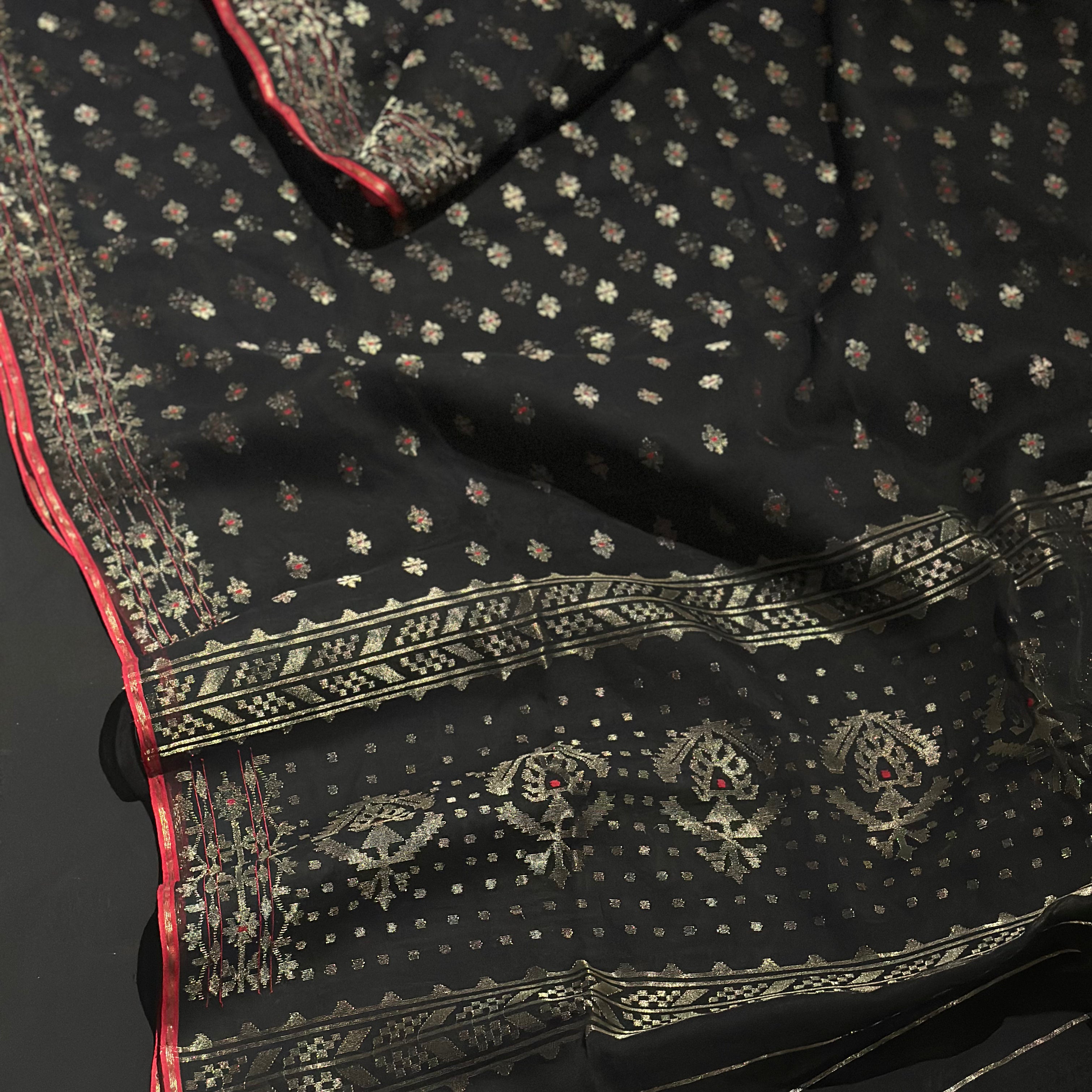 Black and Silver Dhakai Jamdani