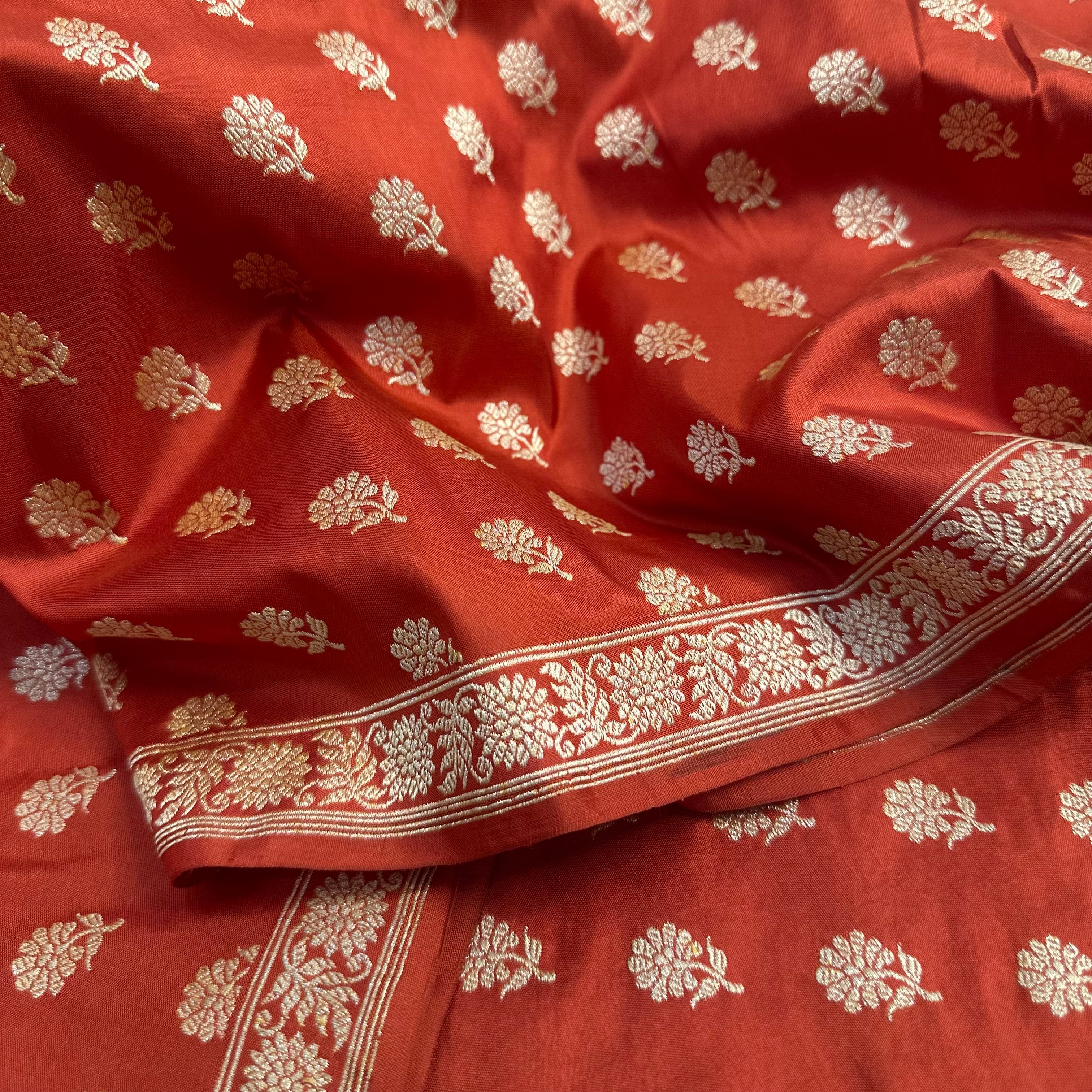 Orangish Red Khadwa Buti Benarasi