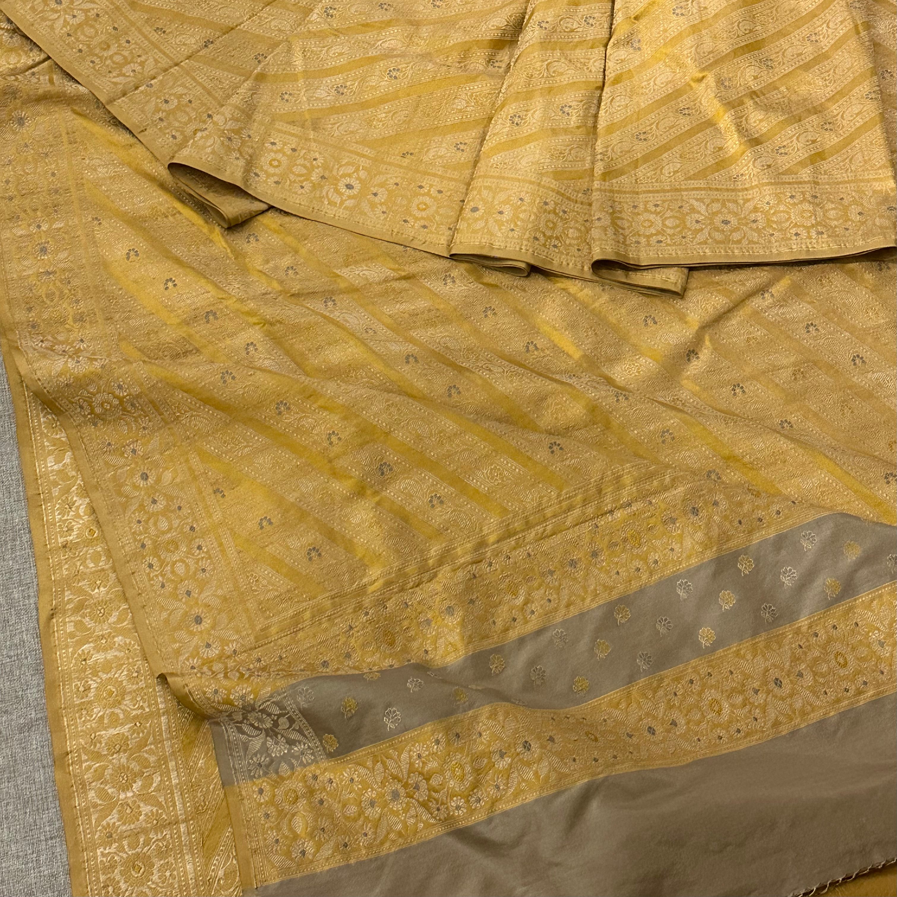Mustard Ada Baluchari with Grey Minakari