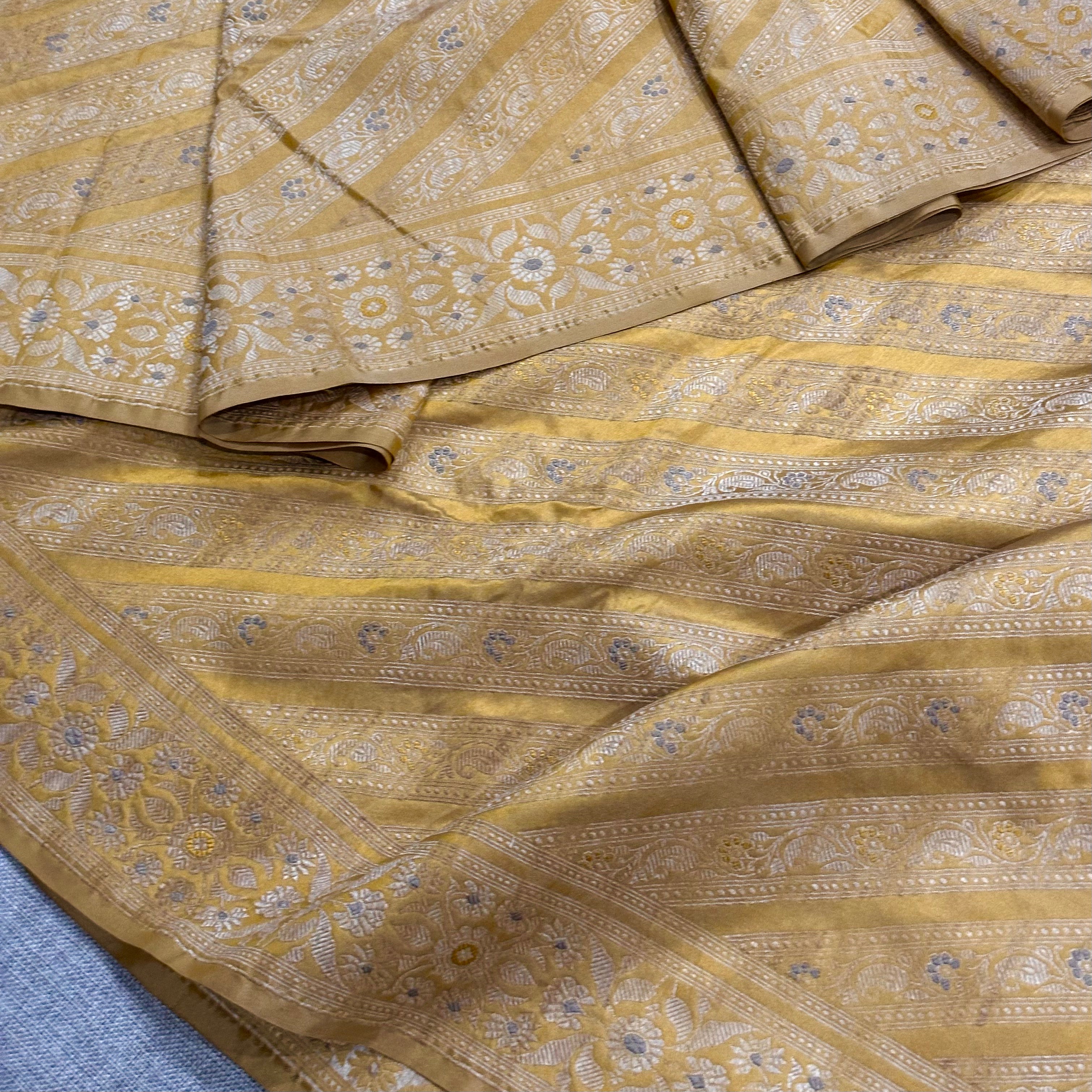 Mustard Ada Baluchari with Grey Minakari