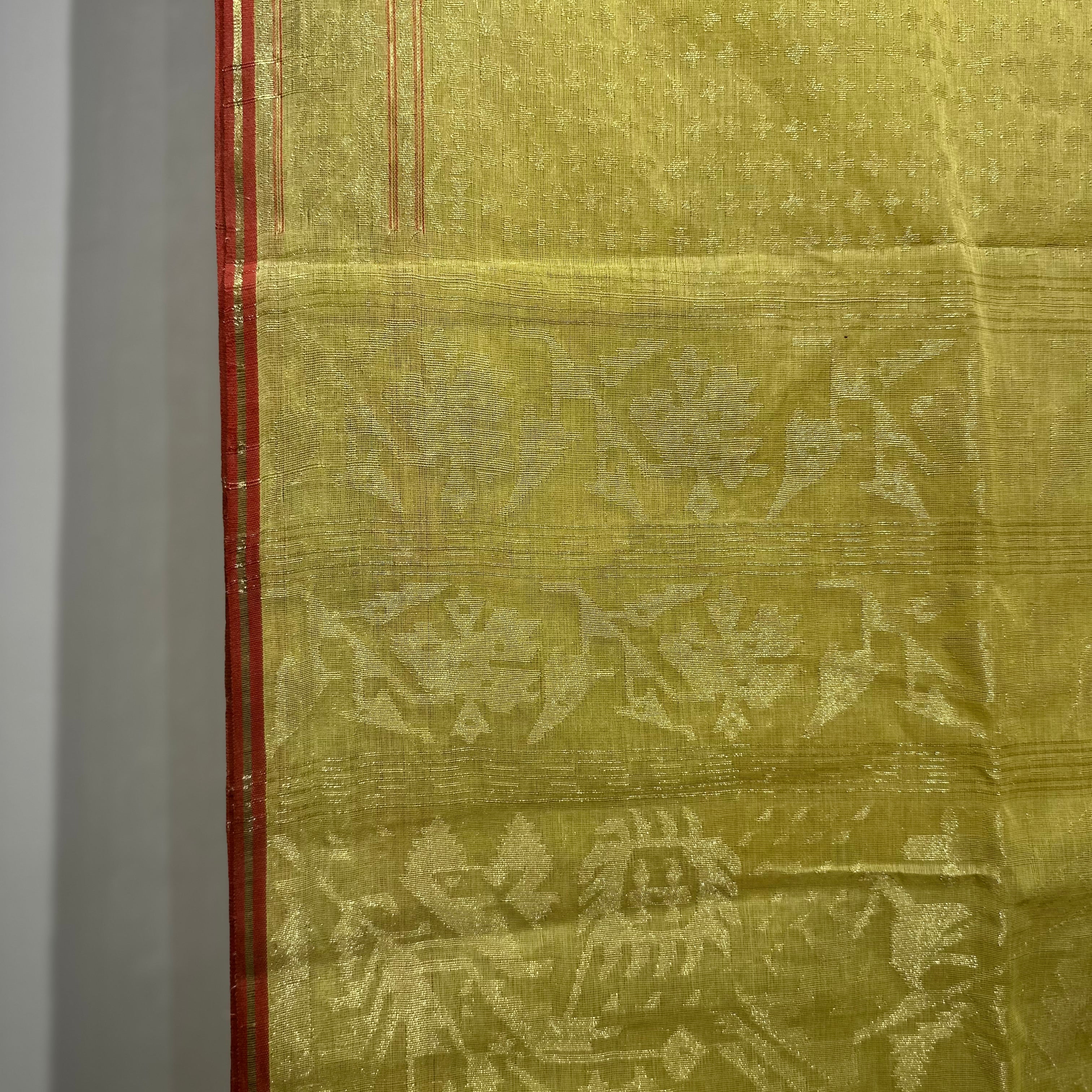 Yellow Dhakai Jamdani with all over Zari