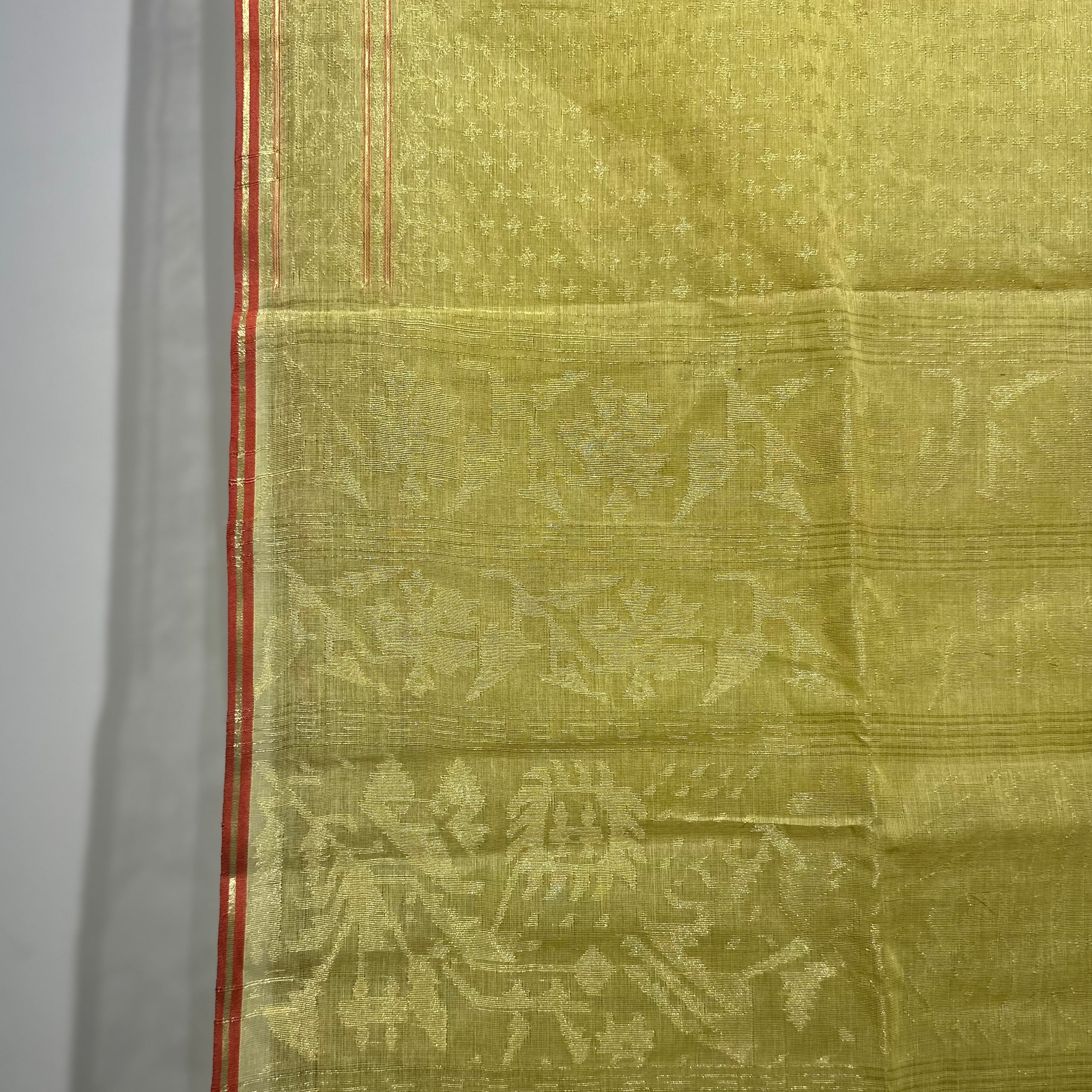 Yellow Dhakai Jamdani with all over Zari