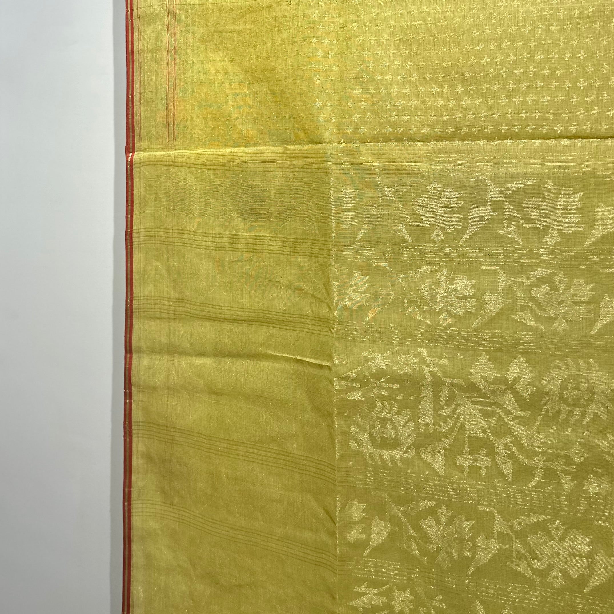 Yellow Dhakai Jamdani with all over Zari