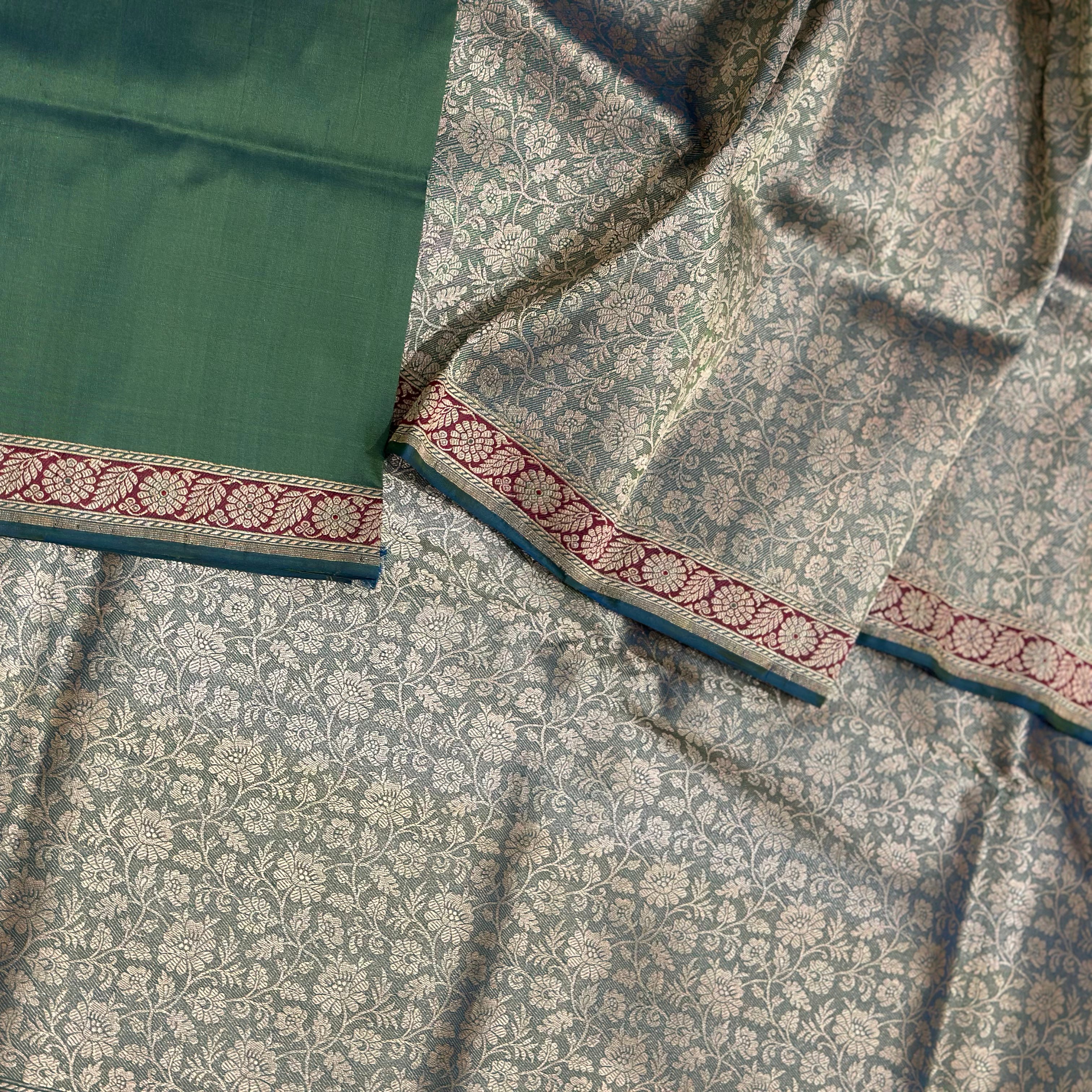 Emerald Green Tanchoi Benarasi with Red Minakari Khadwa Border