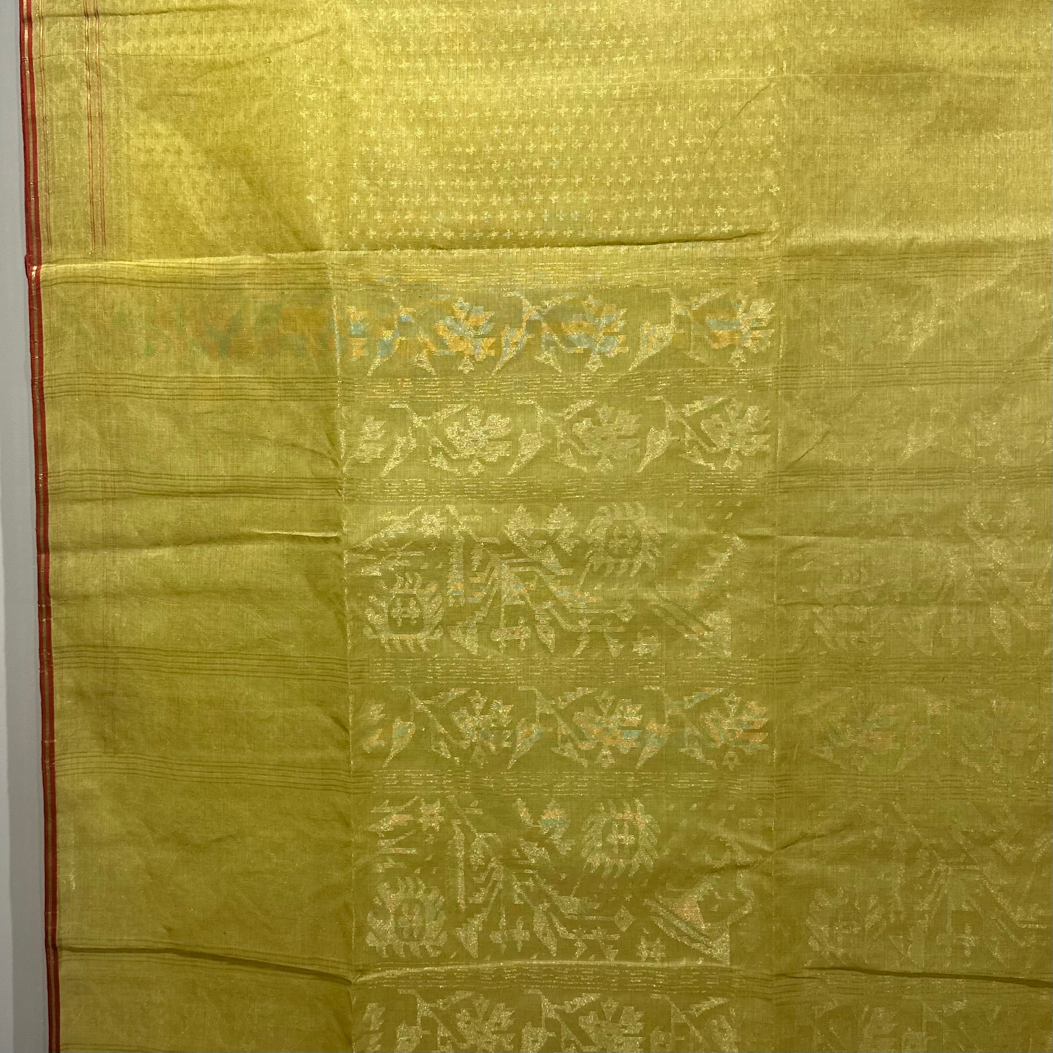 Yellow Dhakai Jamdani with all over Zari