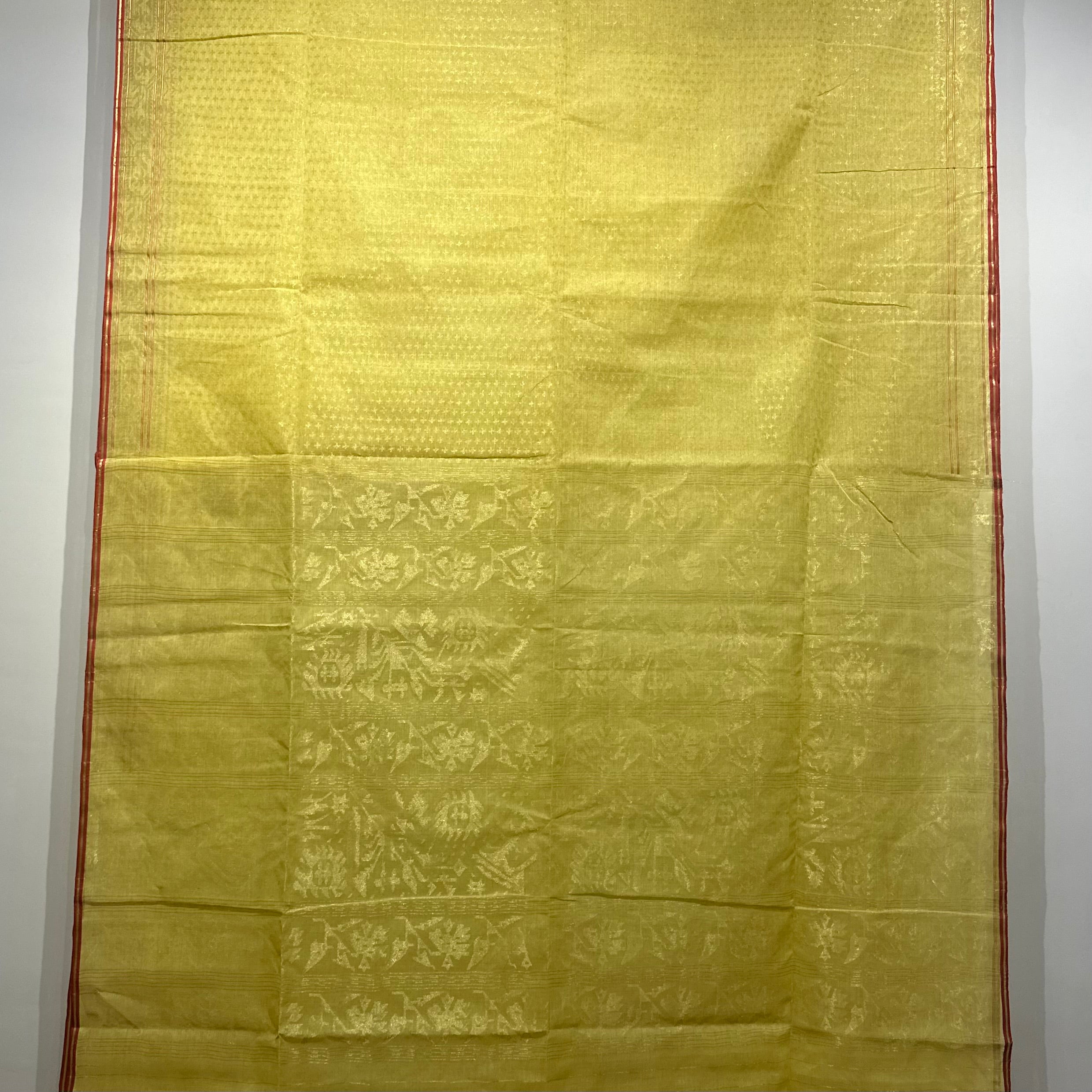 Yellow Dhakai Jamdani with all over Zari