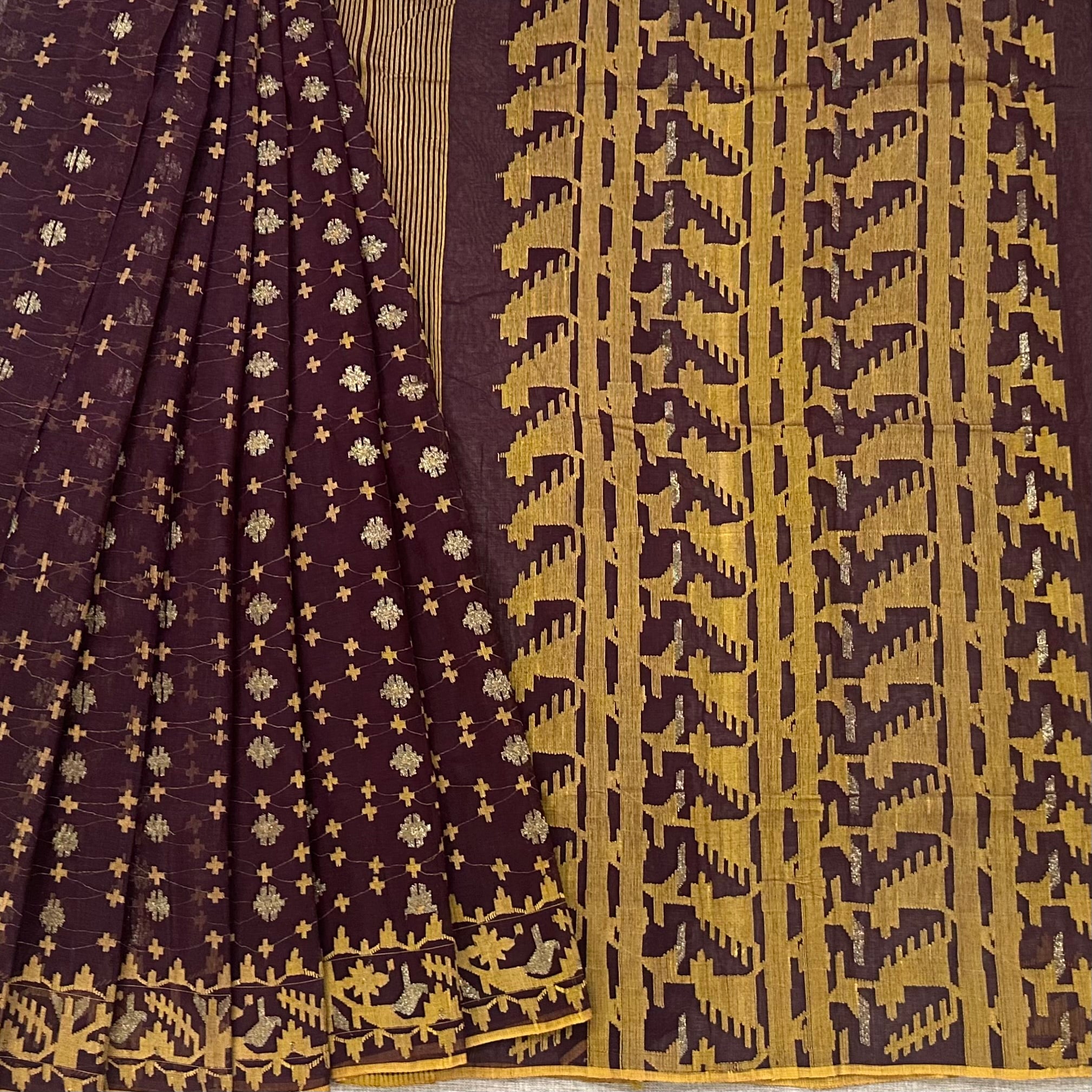 Brown and Yellow Dhakai Jamdani