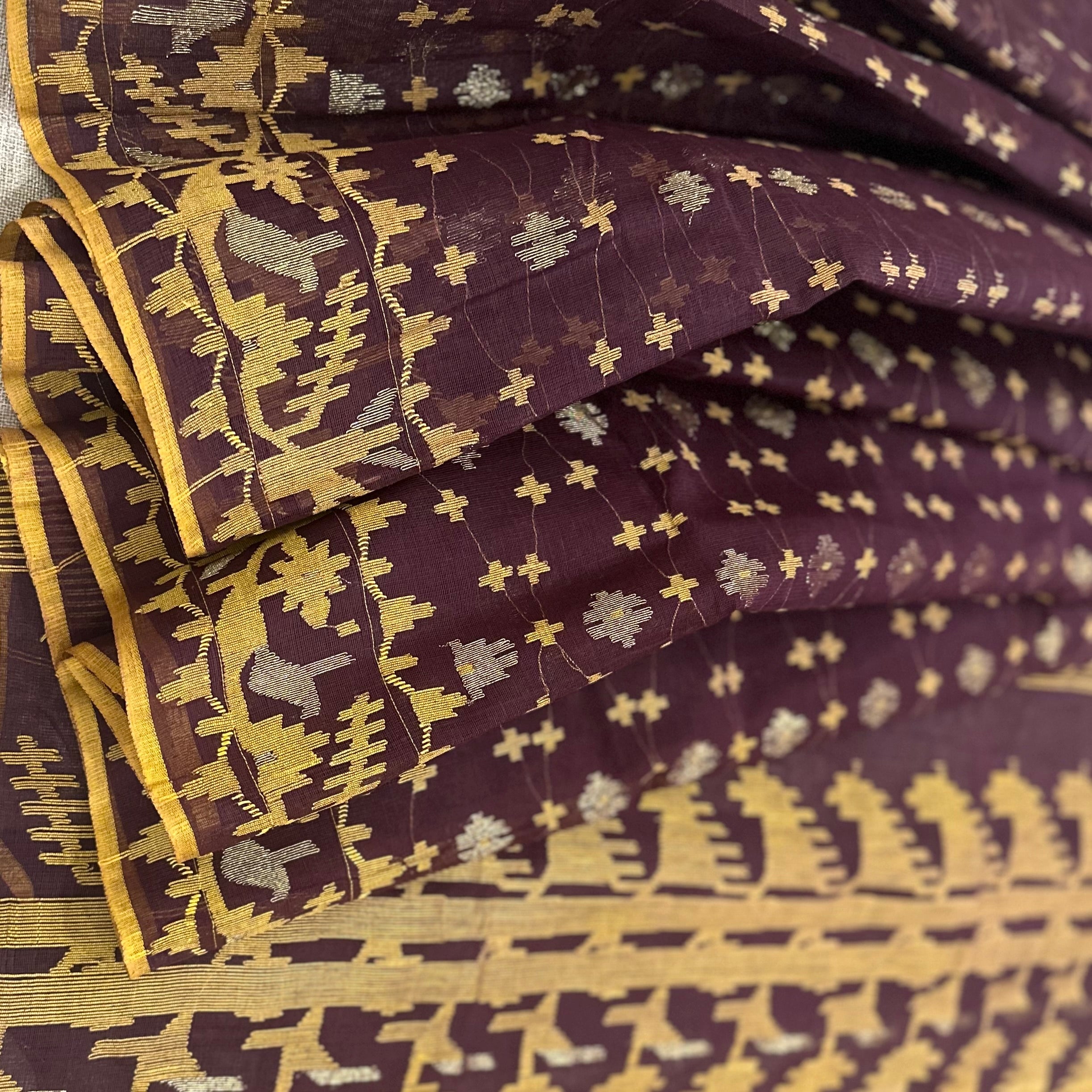 Brown and Yellow Dhakai Jamdani