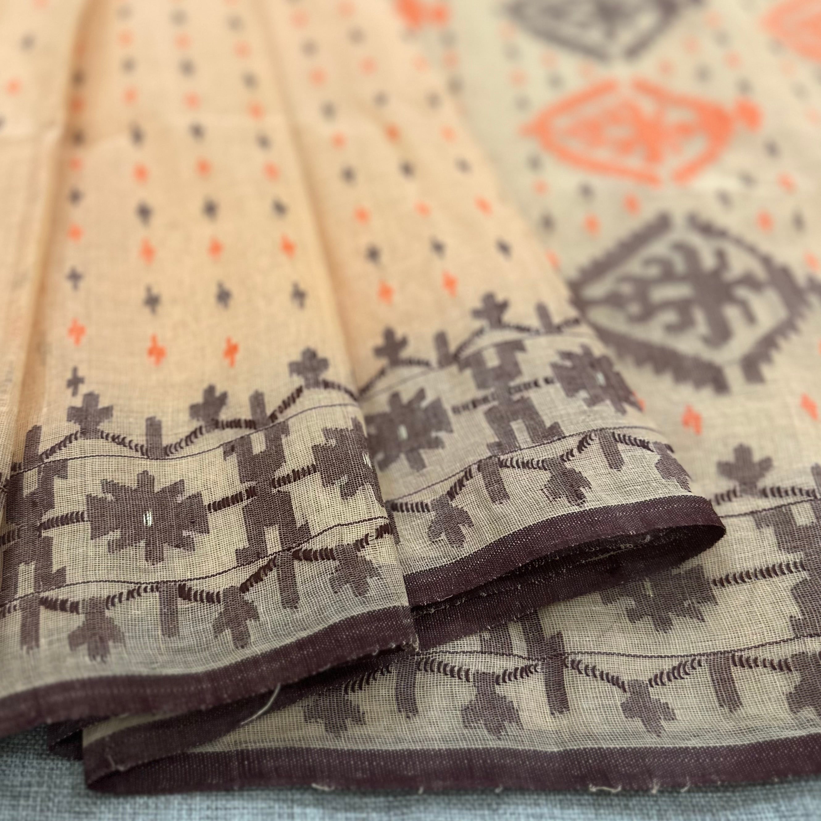 Light Orange Dhakai Jamdani