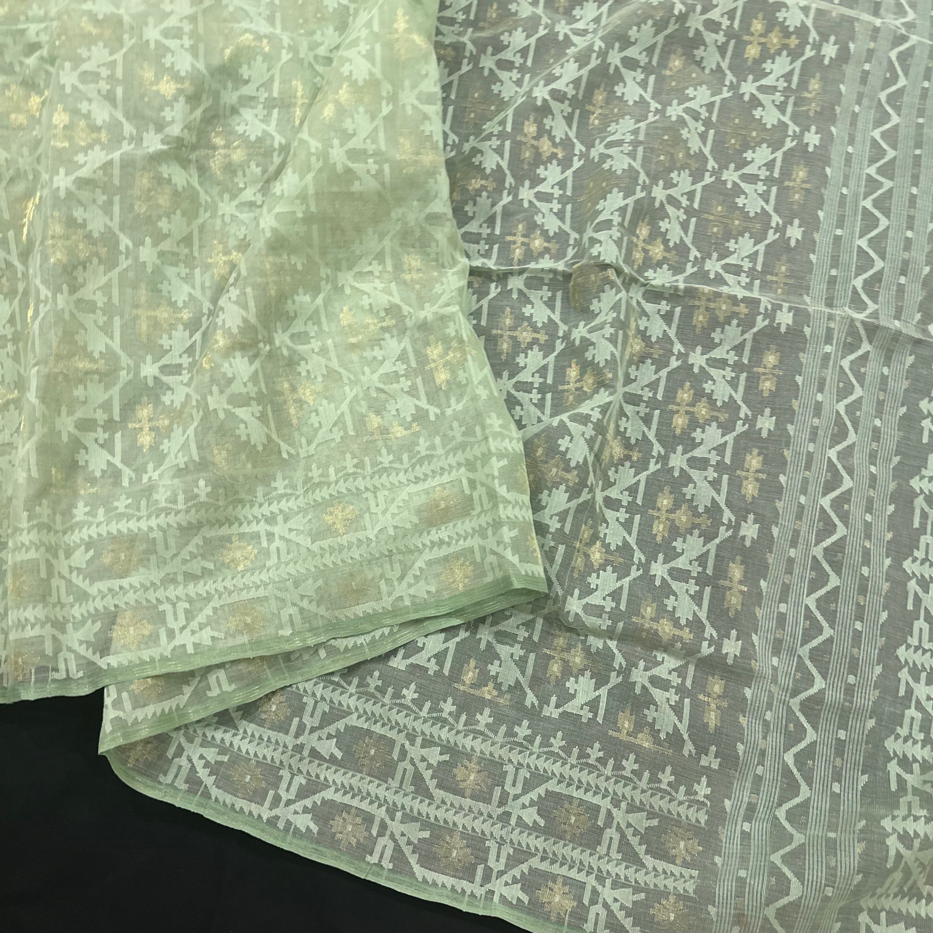 Light Mint Green Jaal  Dhakai Jamdani Saree