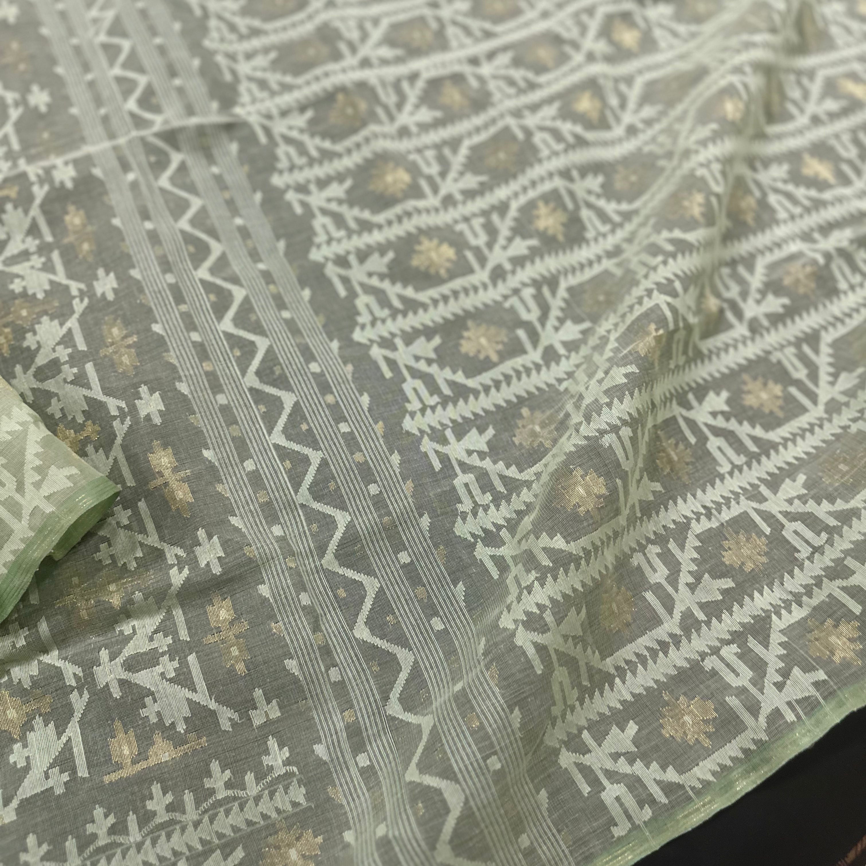Light Mint Green Jaal  Dhakai Jamdani Saree