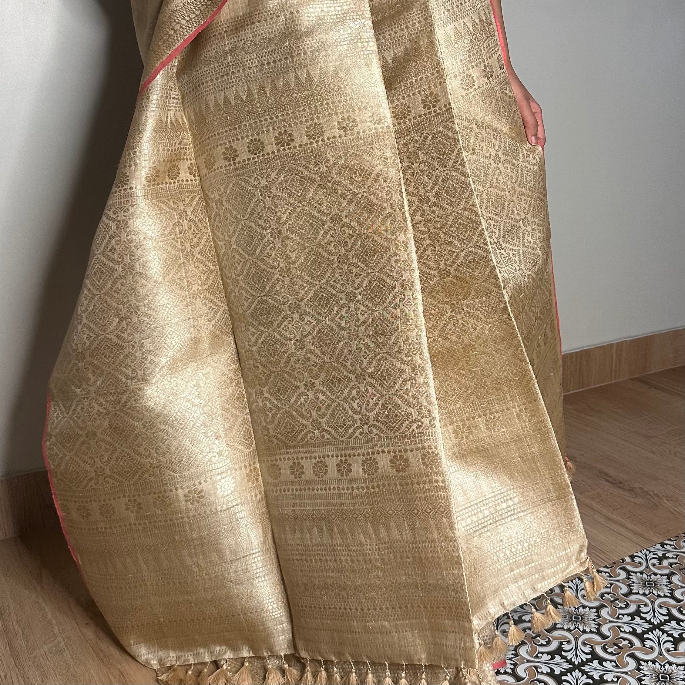 Heirloom Pure Assamese Muga Saree with Muga Extra Weft