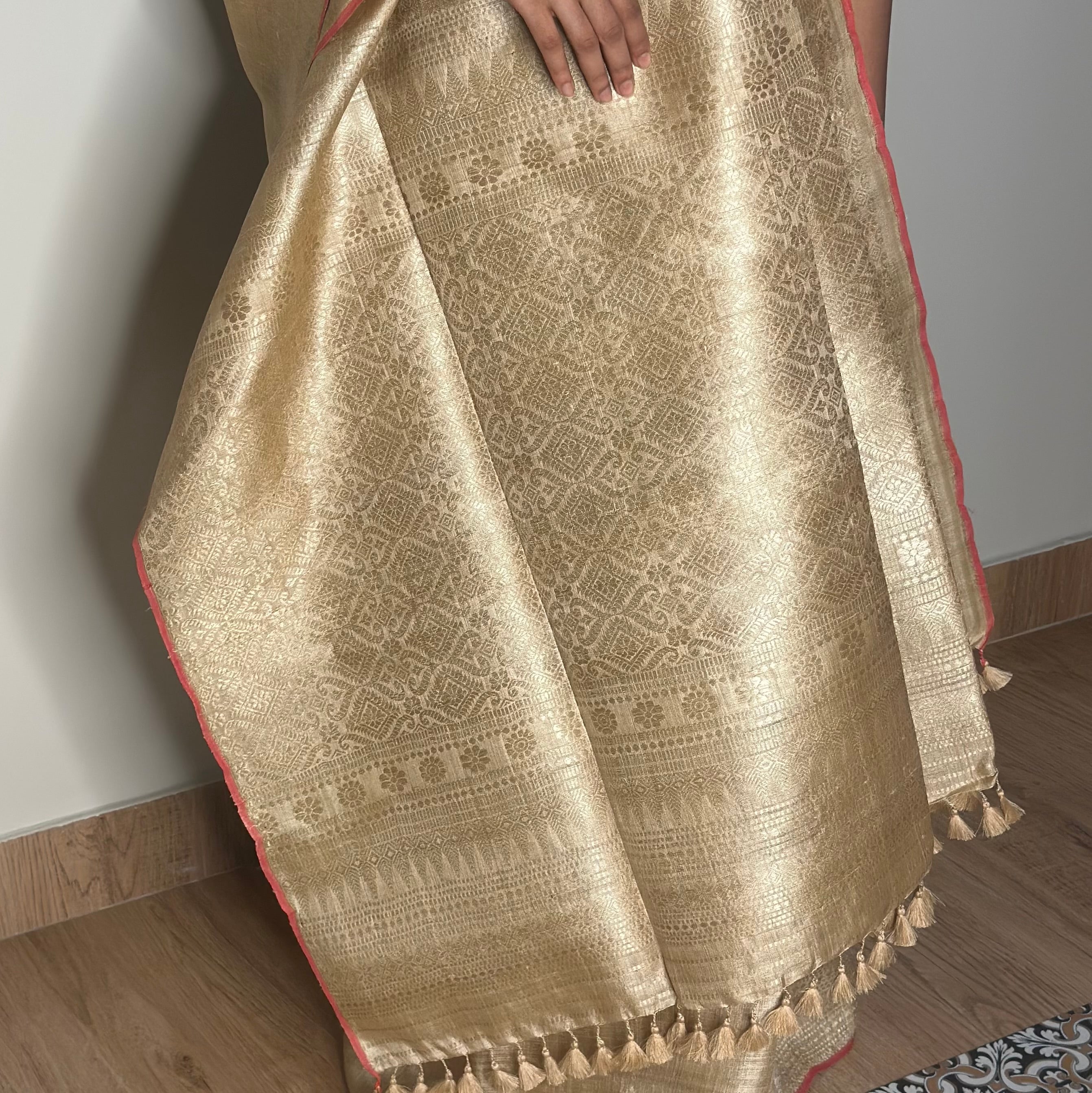 Heirloom Pure Assamese Muga Saree with Muga Extra Weft