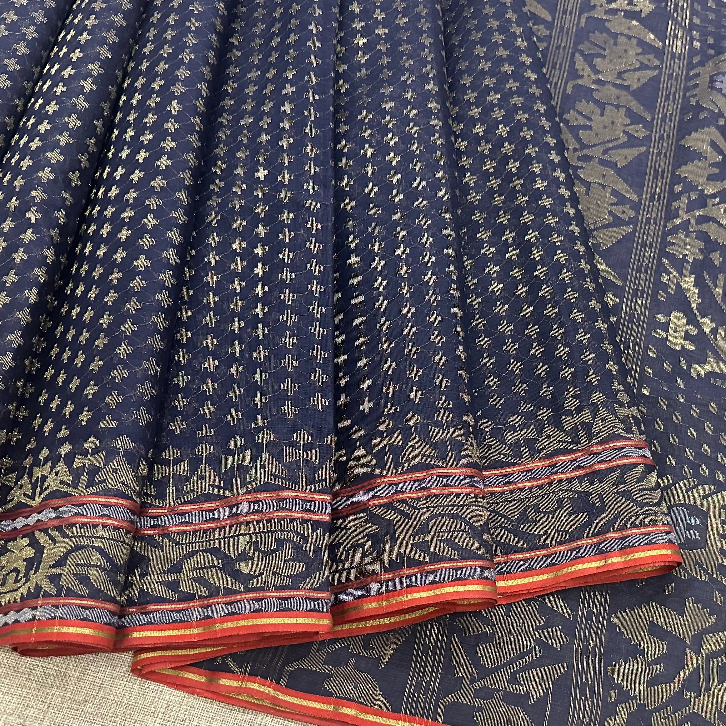 Natural Dyed Indigo with Golden Zari Dhakai Jamdani