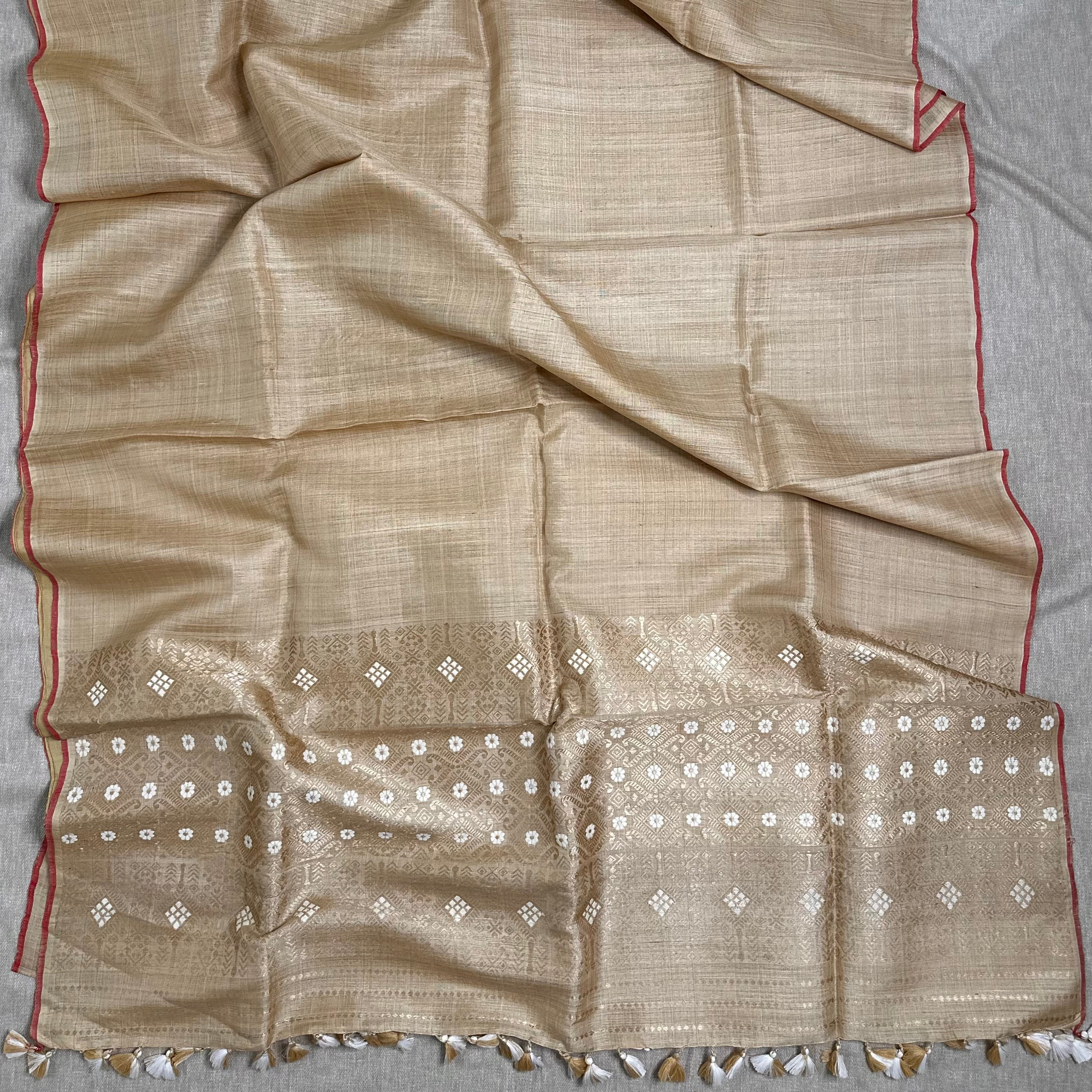 Heirloom Pure Assamese Muga Saree with Muga and Eri Extra Weft Palla