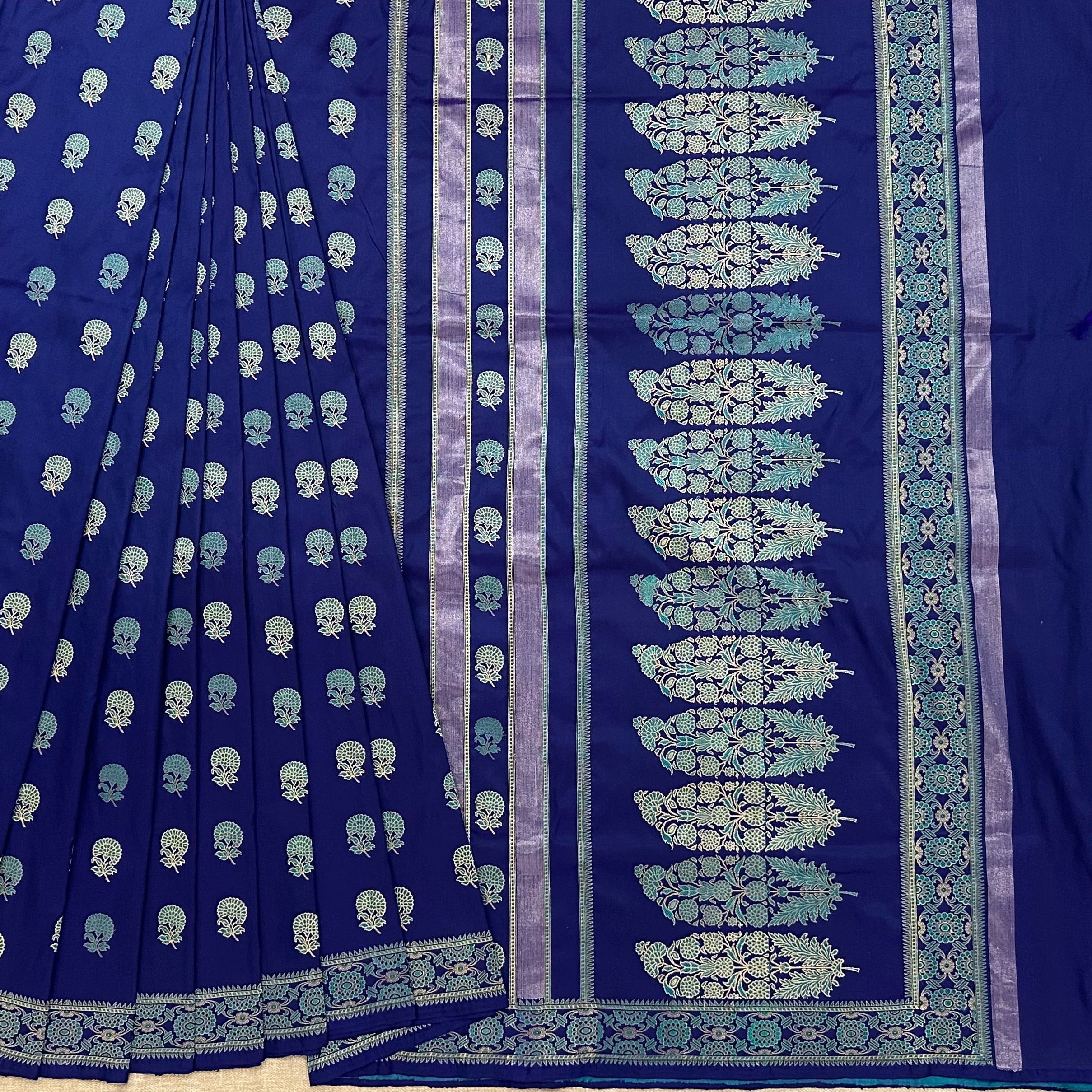 Blue and Turquoise marigold Revival Baluchari Saree