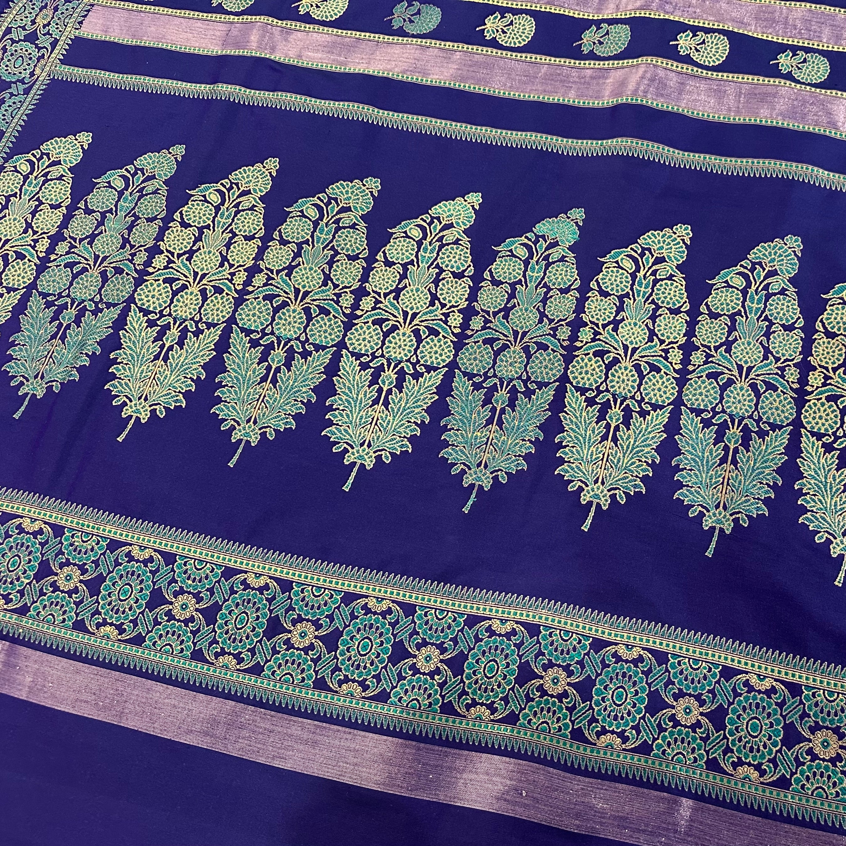 Blue and Turquoise marigold Revival Baluchari Saree