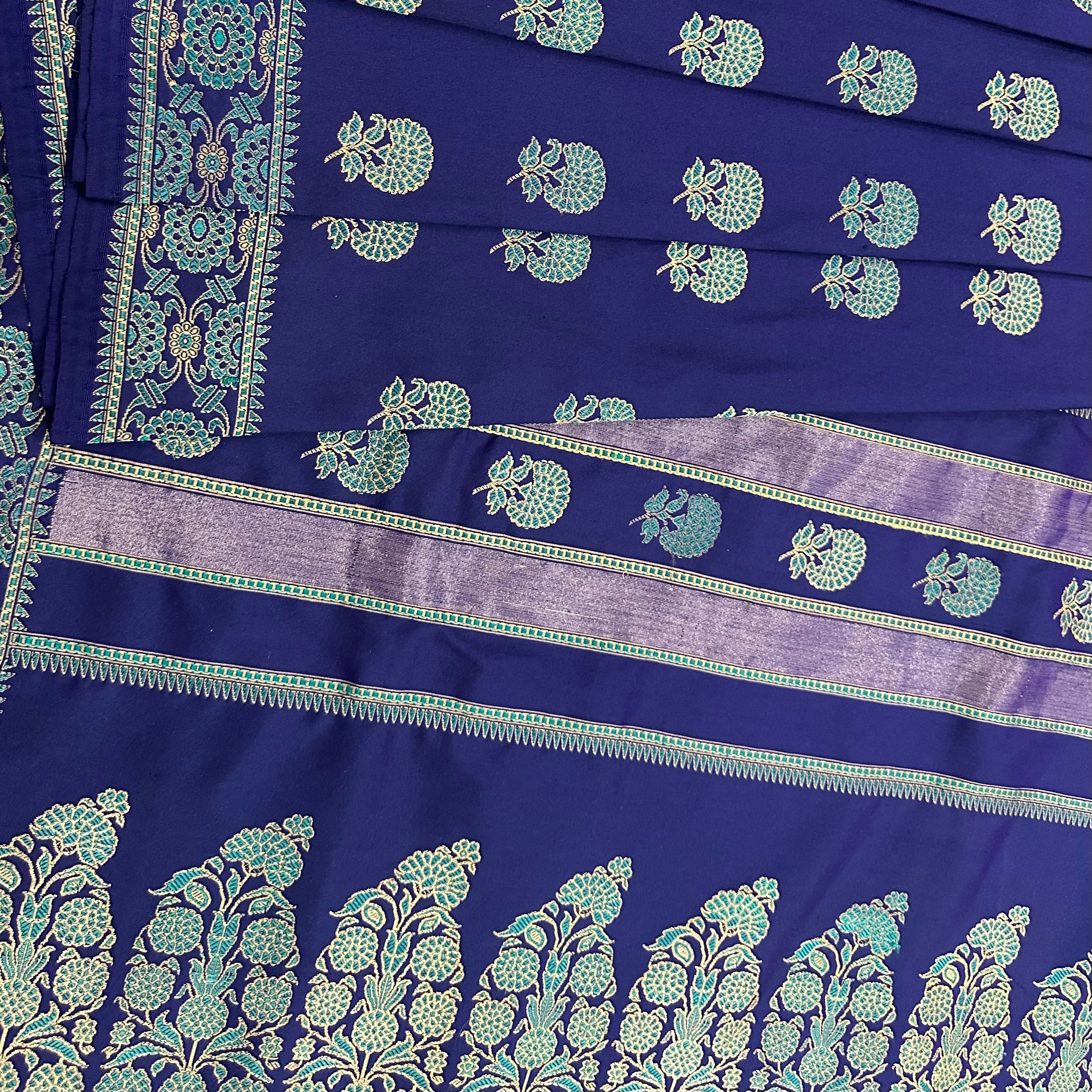 Blue and Turquoise marigold Revival Baluchari Saree