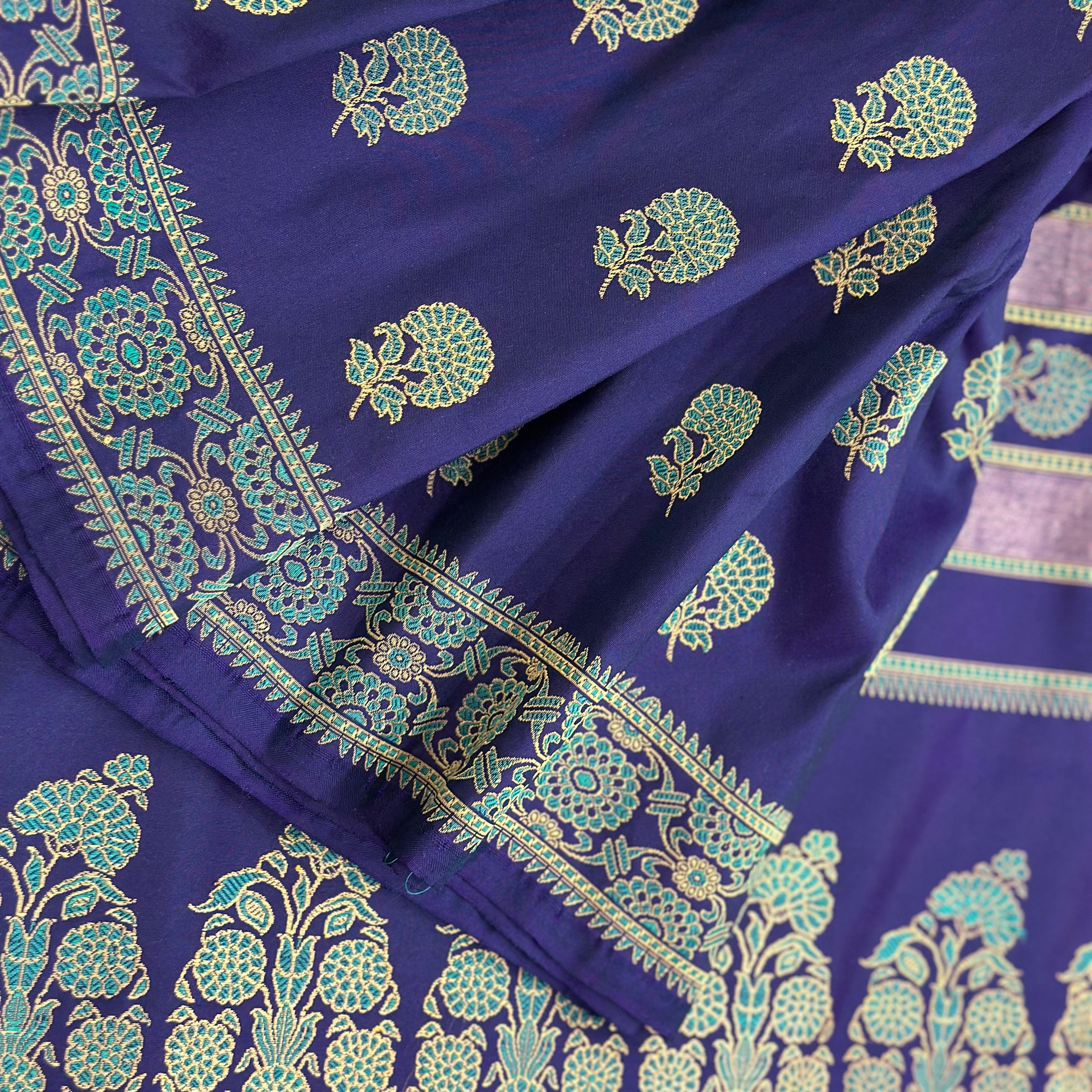 Blue and Turquoise marigold Revival Baluchari Saree