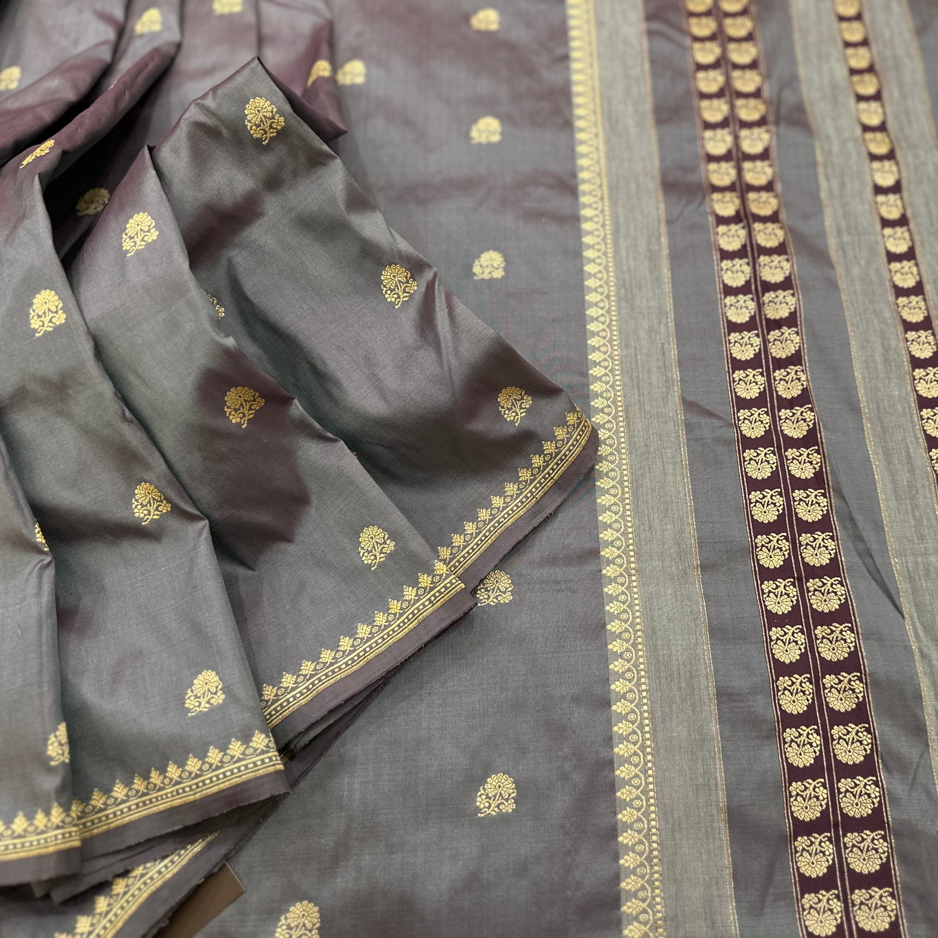 Grey Purple Benarasi Saree