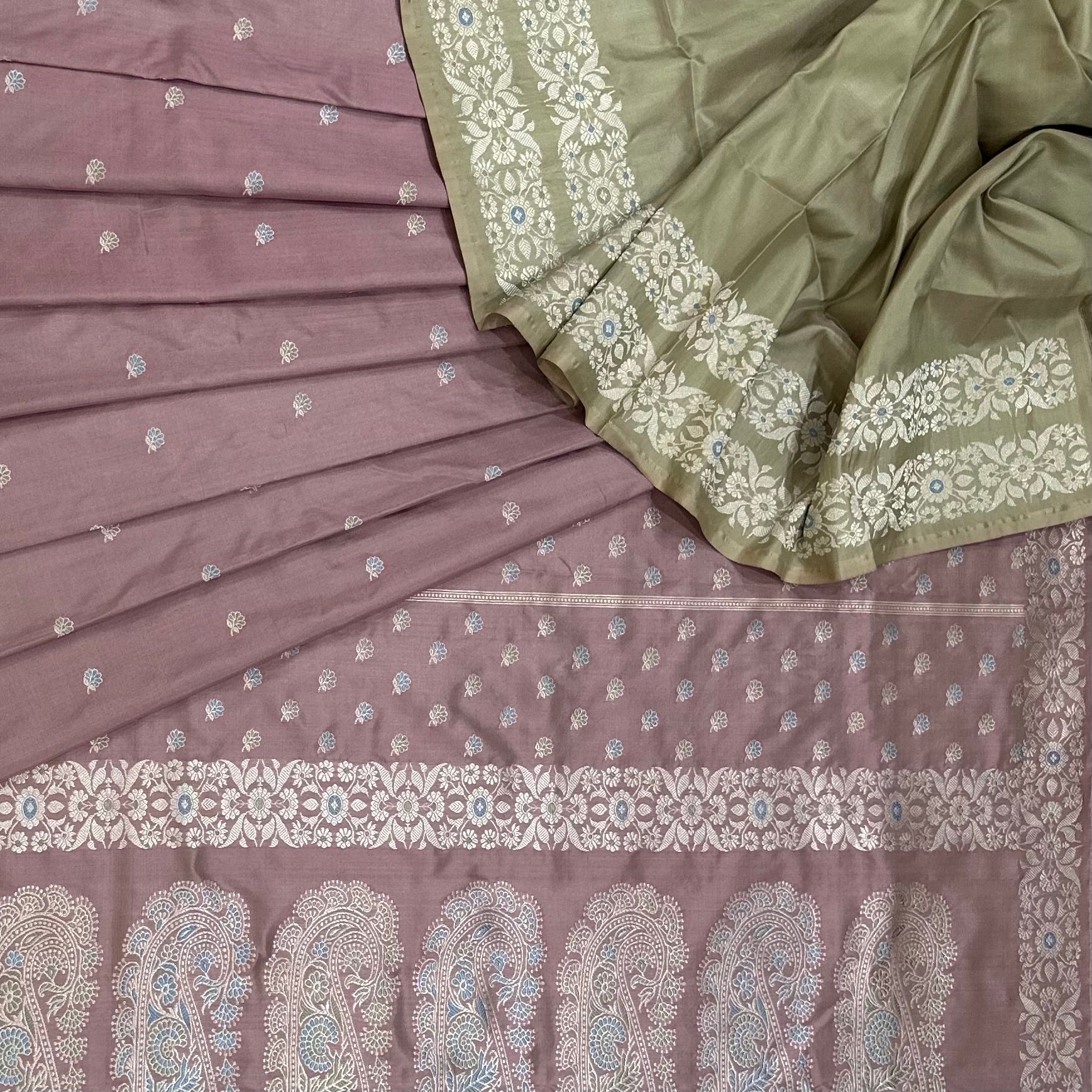 Onion Pink Baluchari Saree with Paisleys in the Palla