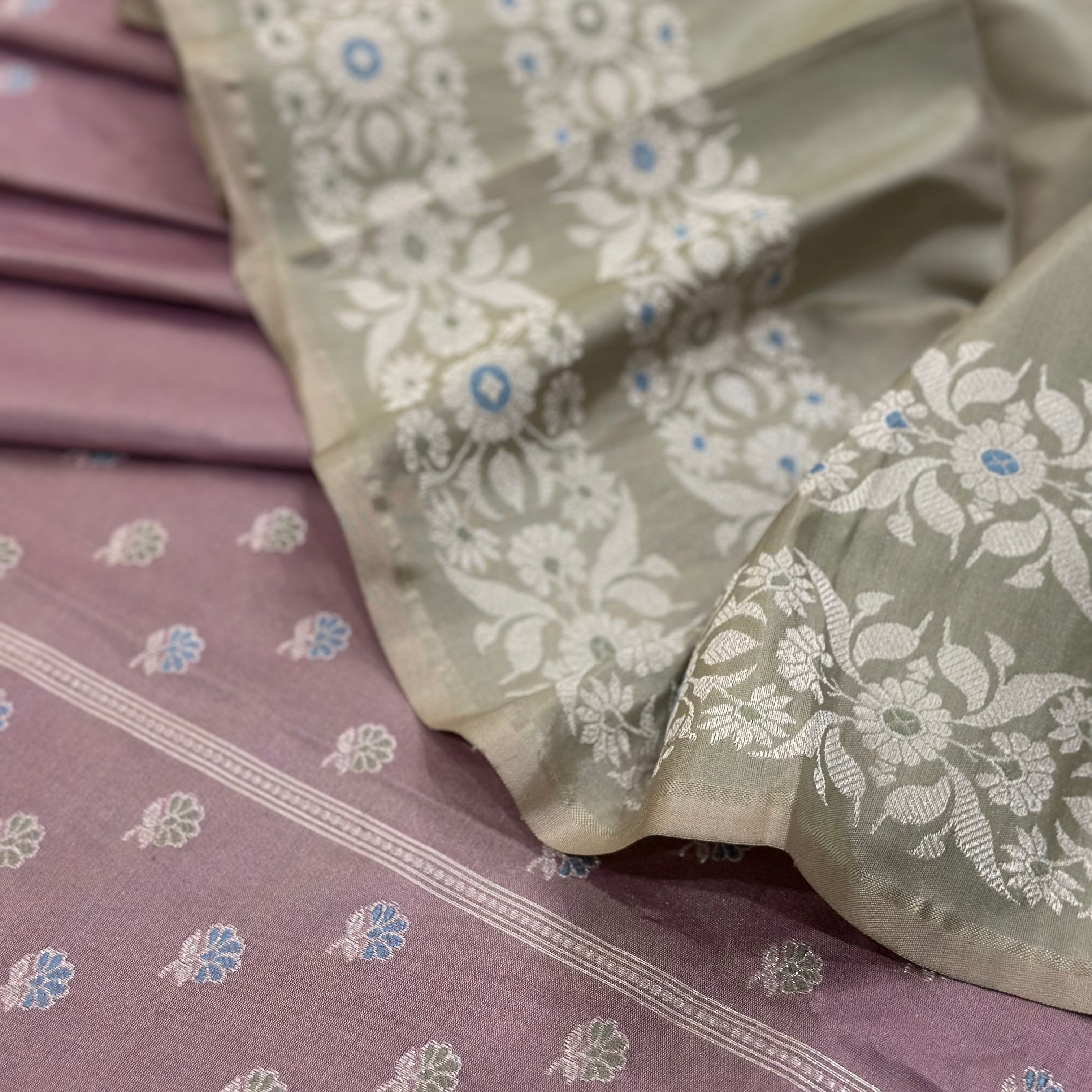 Onion Pink Baluchari Saree with Paisleys in the Palla