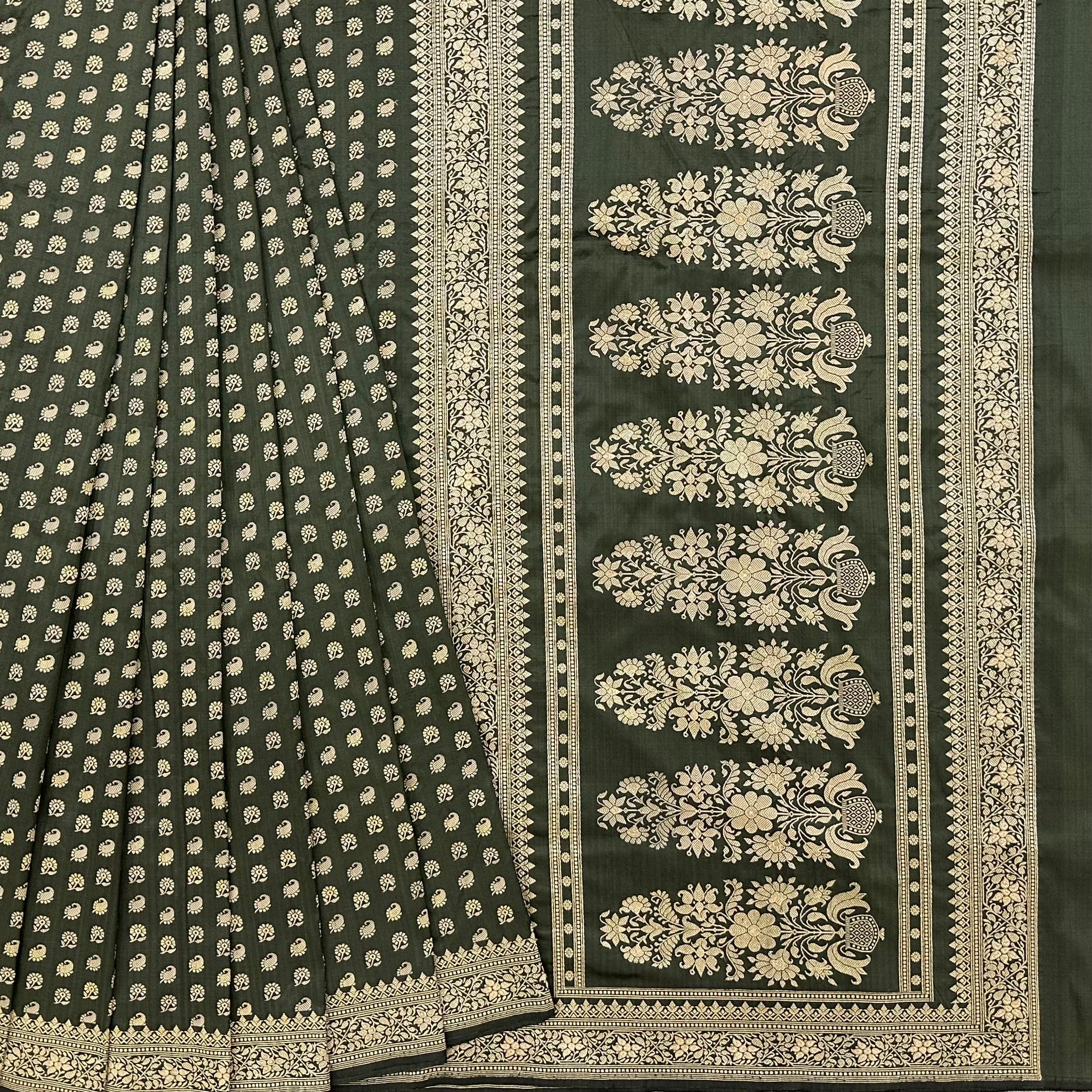 Dark Green Buti Baluchari with Tree of Life